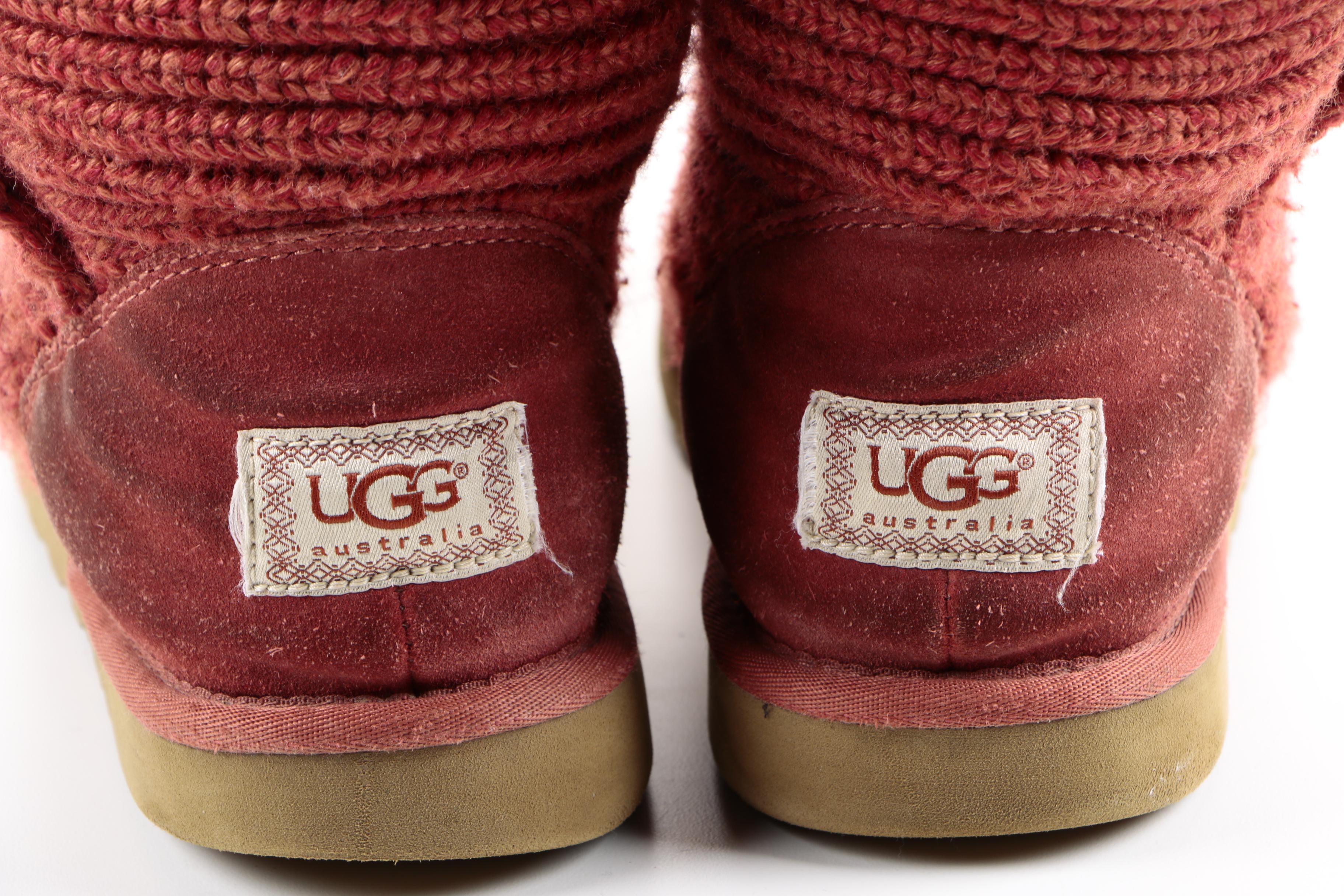 Red Knitted Sheep Skin Lining UGG Boots