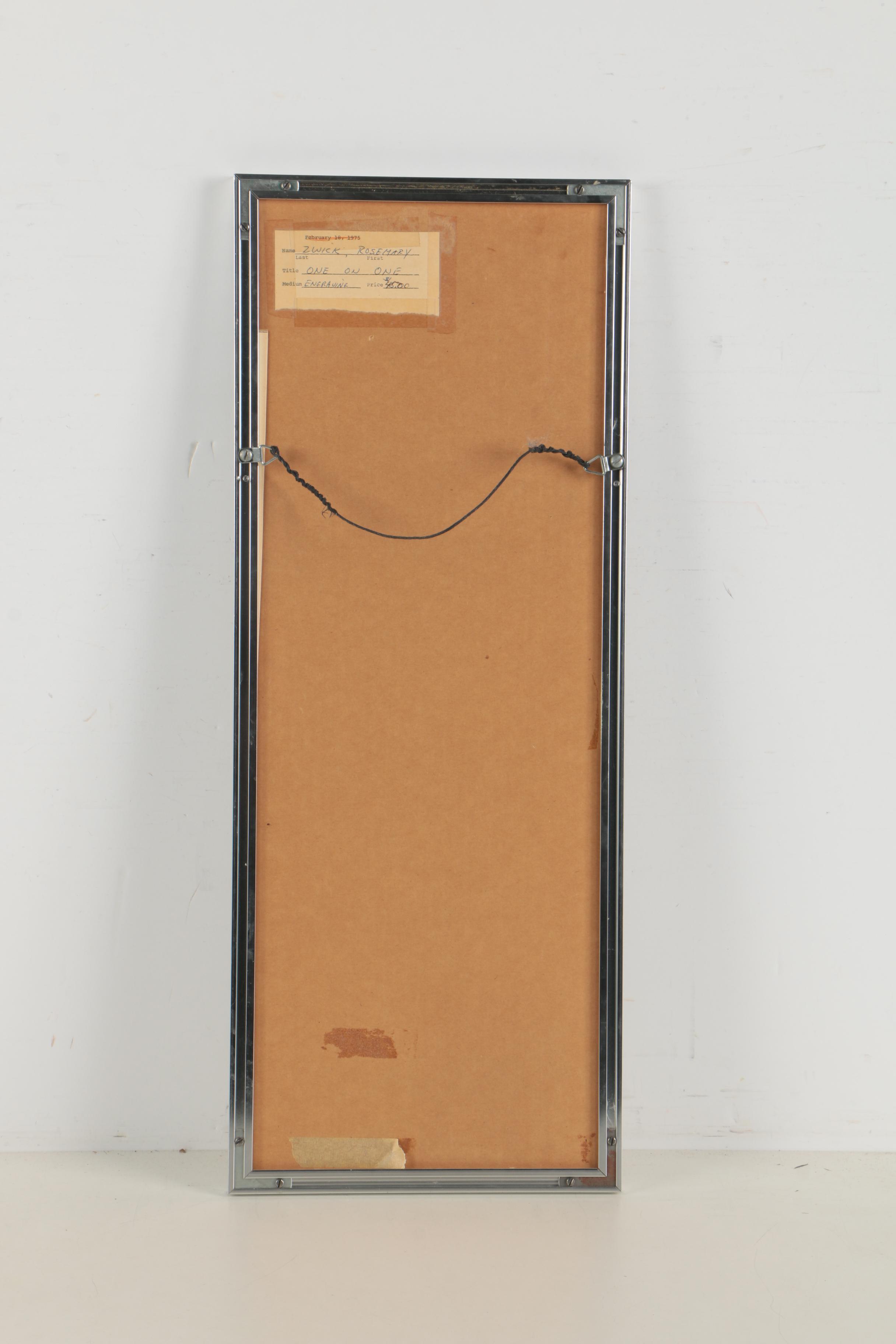 Rosemary Zwick 1975 Limited Edition Aquatint Etching "One on One"