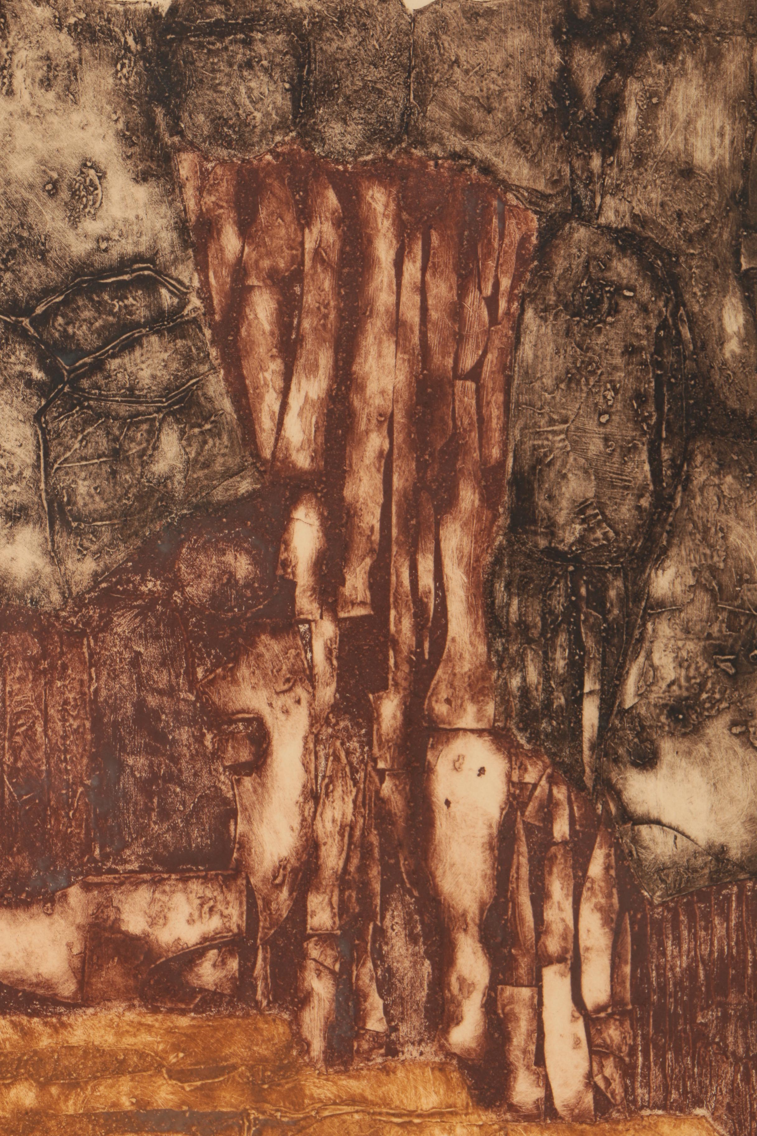 Martha Slaymaker 1974 Artist's Proof Collagraph "Yanabito"