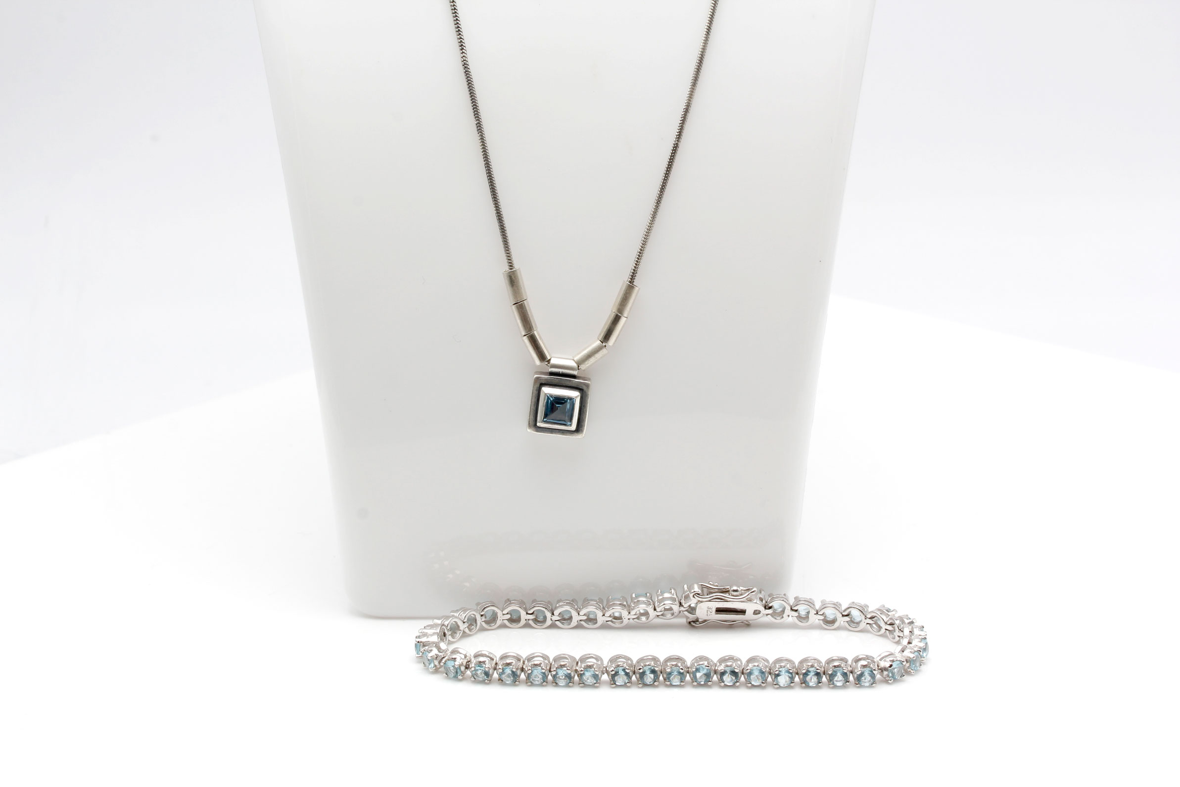 Sterling Silver Blue Stone Necklace and Bracelet