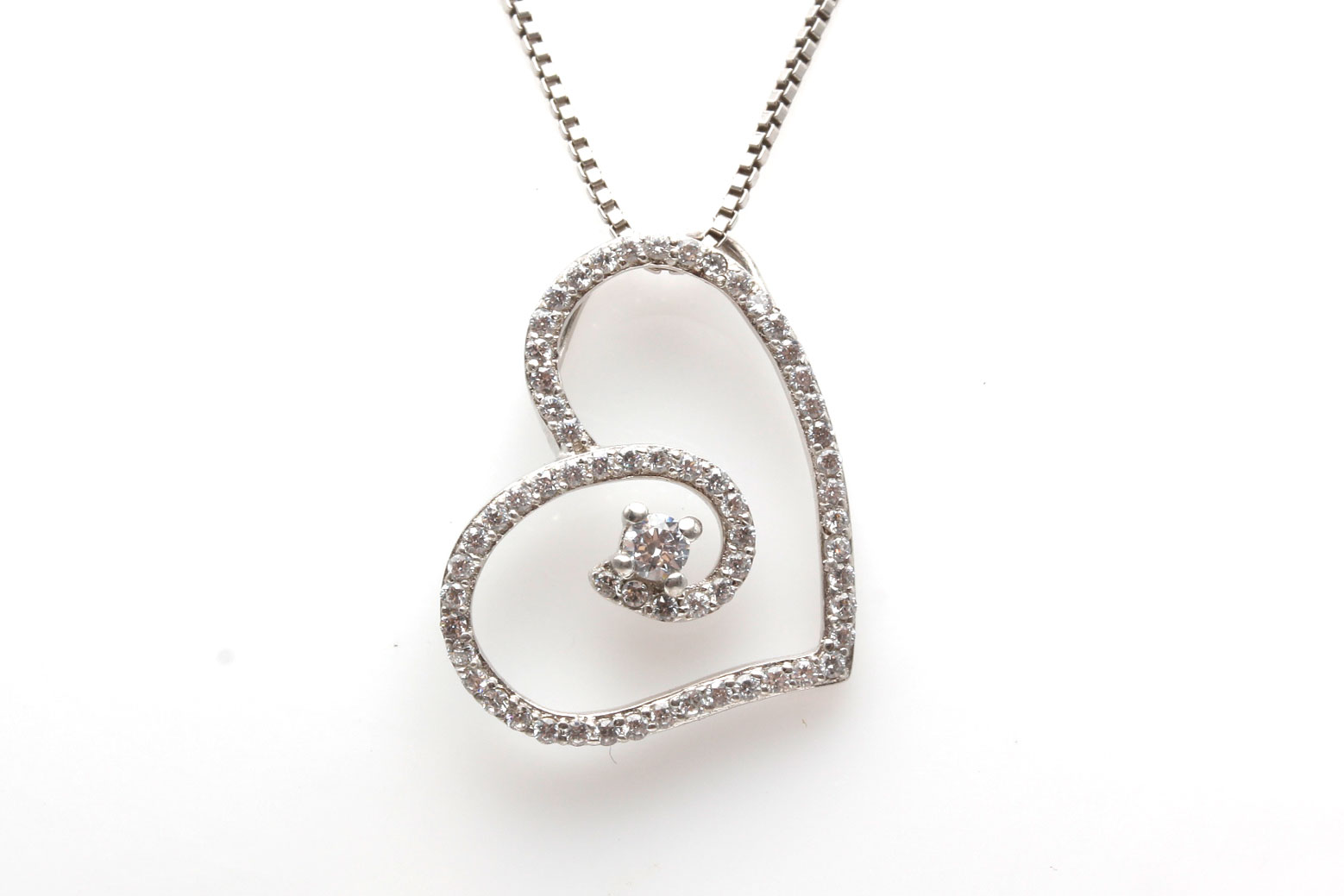 Sterling Silver Cubic Zirconia Heart Pendant Necklace