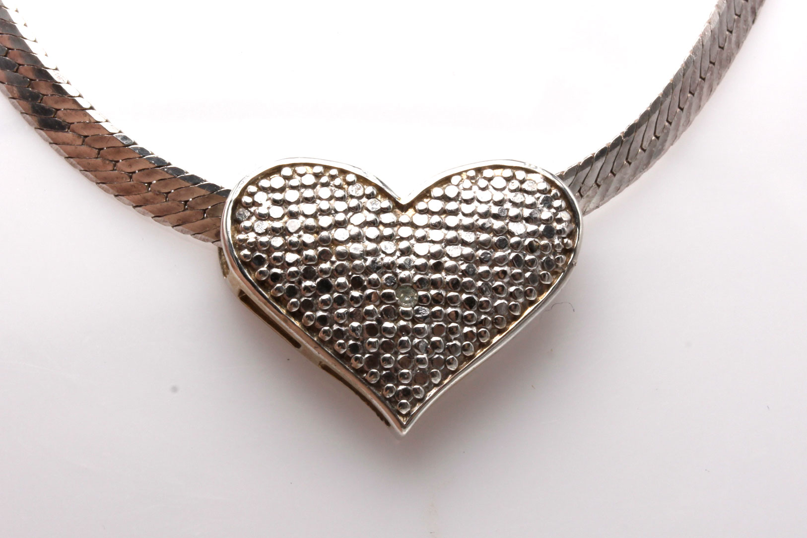 Sterling Silver Diamond Heart Pendant Necklace and Ring