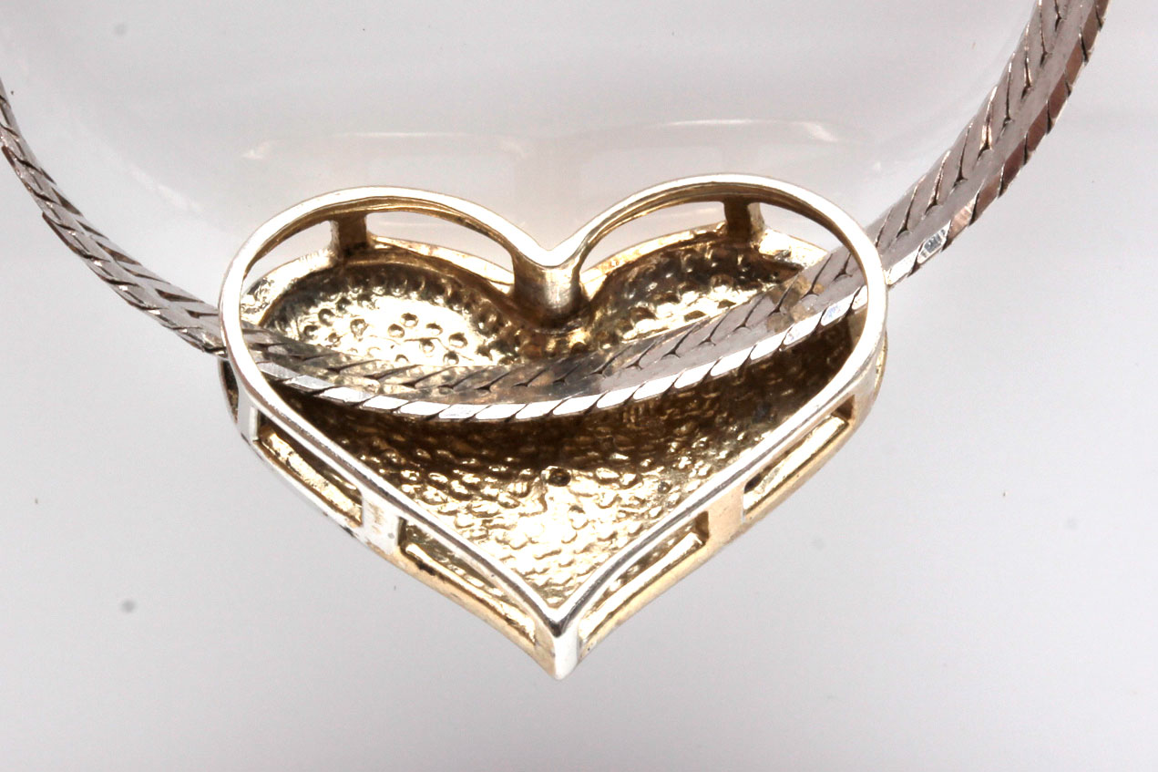Sterling Silver Diamond Heart Pendant Necklace and Ring