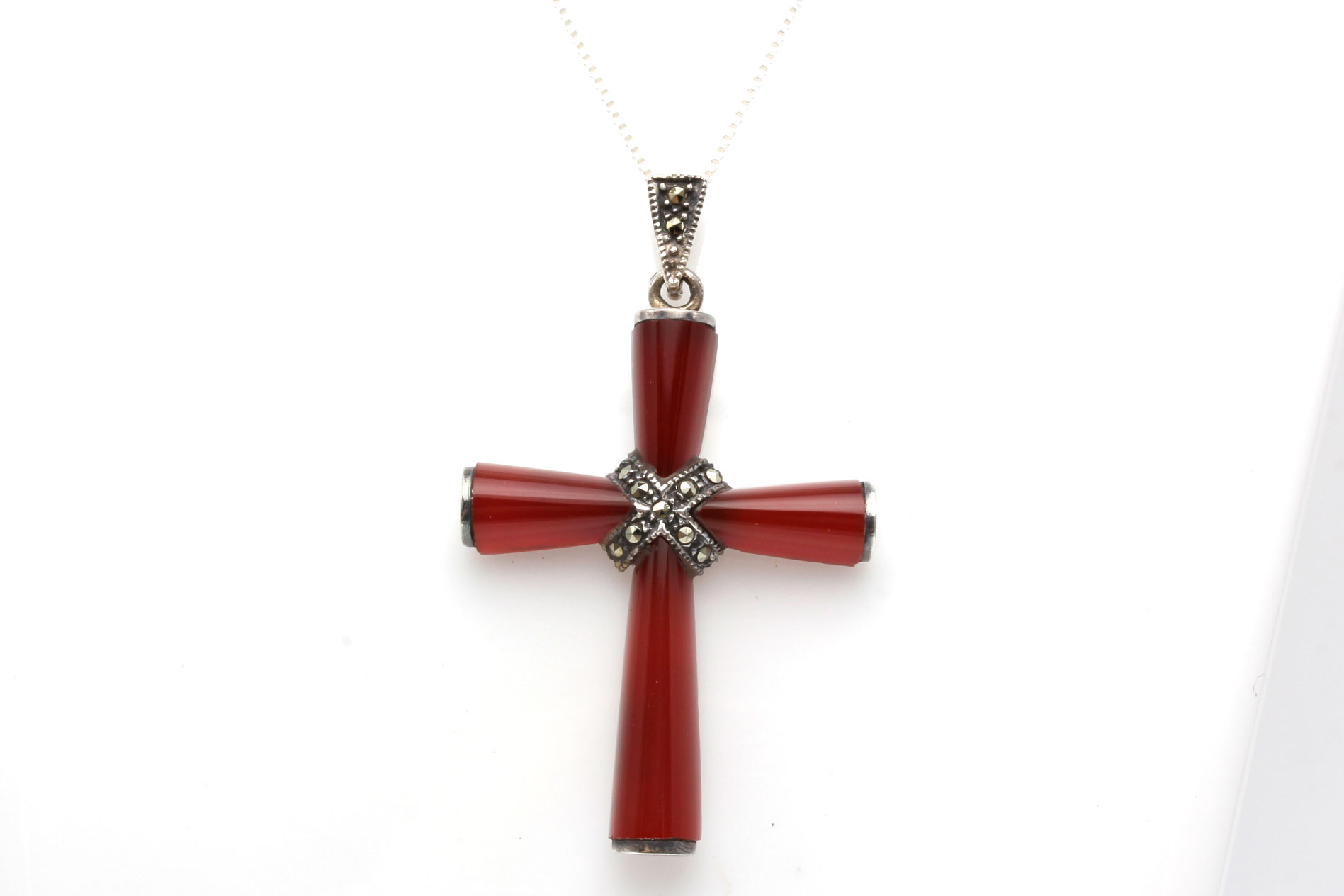 Sterling Silver Carnelian Cross Pendant Necklace