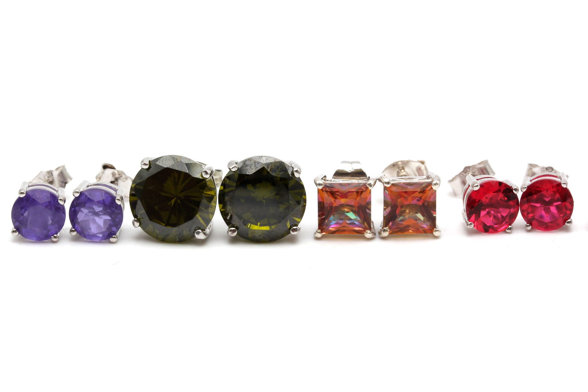 Sterling Silver Colorful Stone Studs