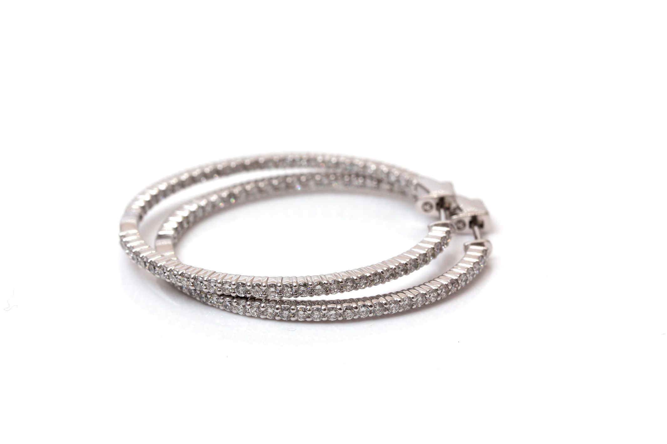 14K White Gold 2.40 CTW Diamond Hoop Earrings