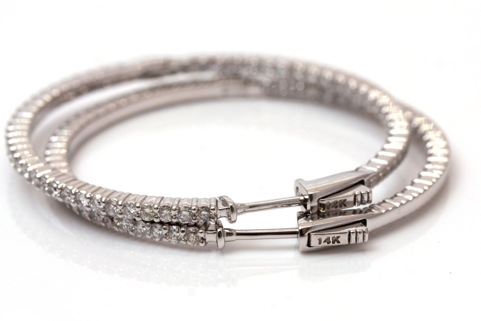 14K White Gold 2.40 CTW Diamond Hoop Earrings