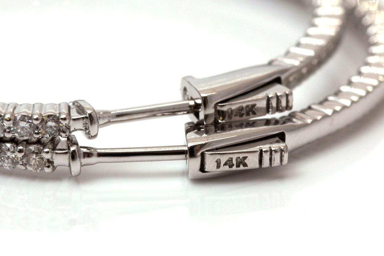 14K White Gold 2.40 CTW Diamond Hoop Earrings