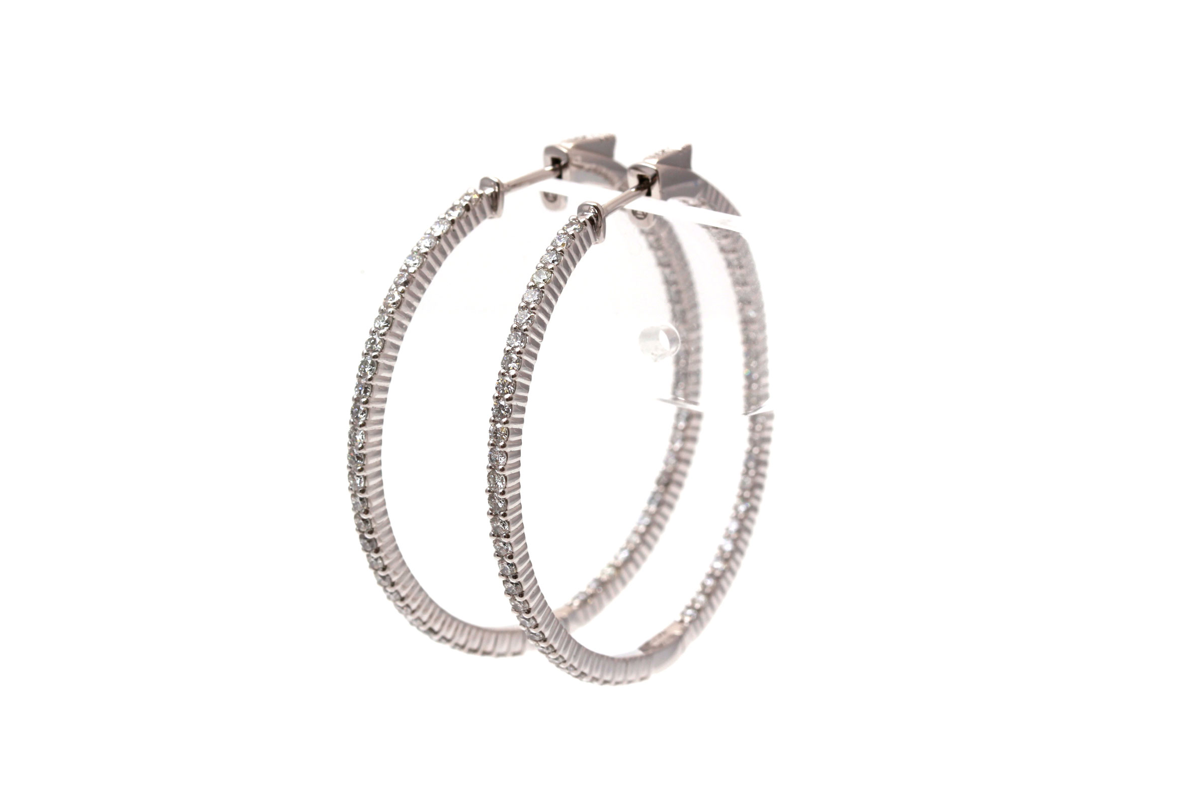 14K White Gold 2.40 CTW Diamond Hoop Earrings
