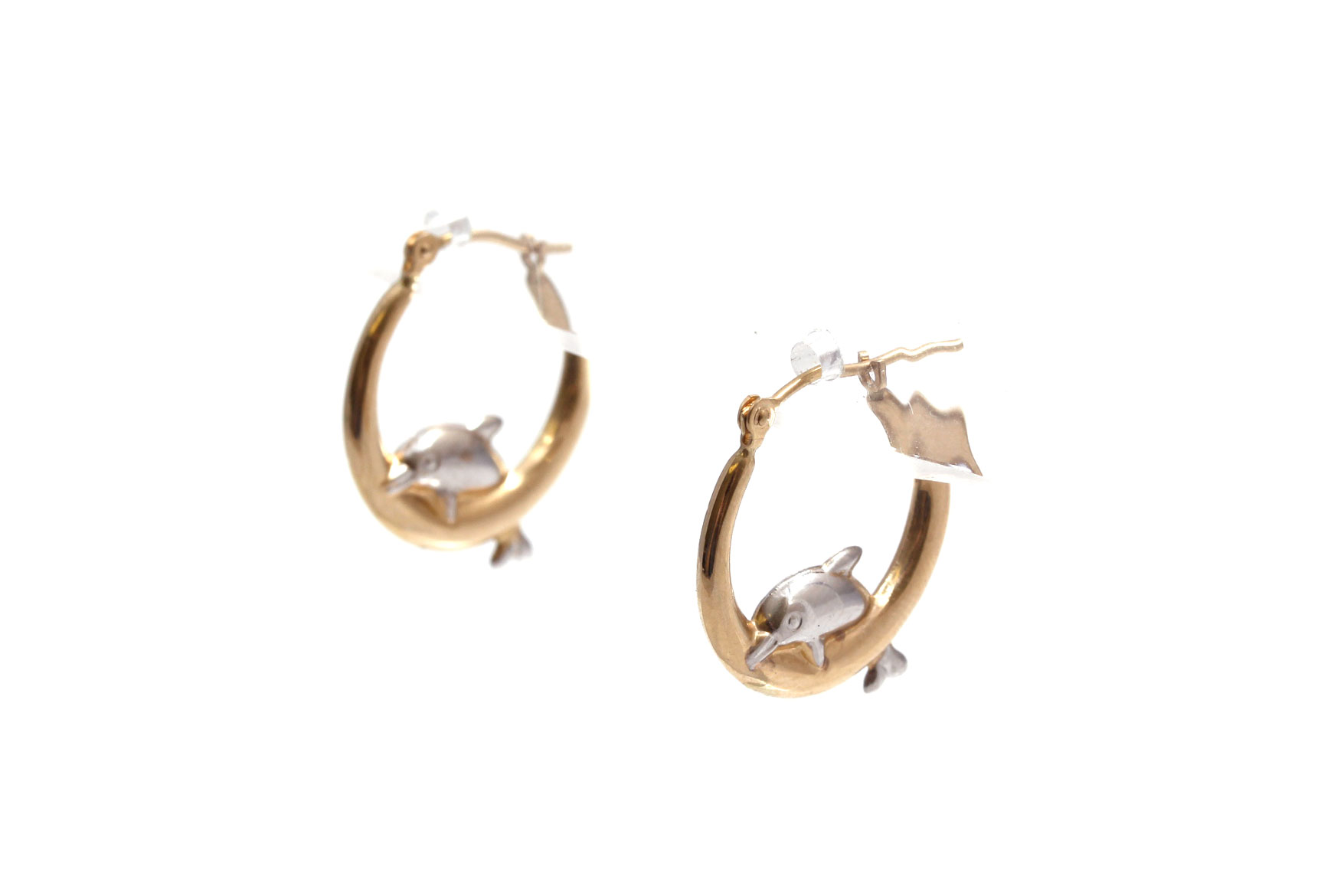 14K Two Tone Gold Dolphin Earrings