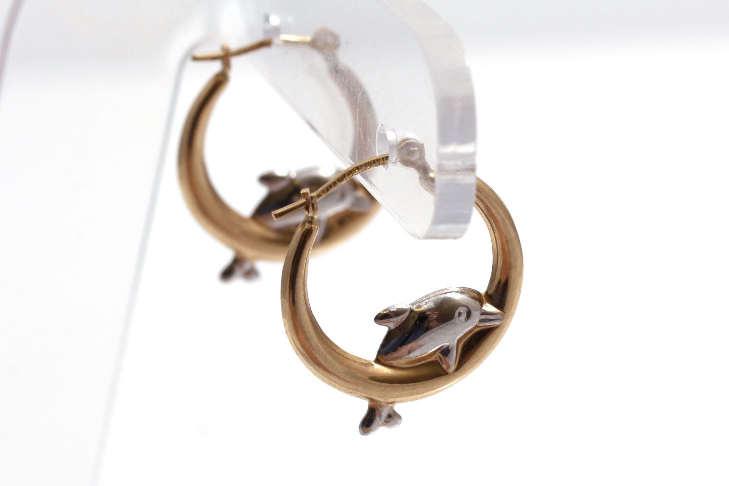 14K Two Tone Gold Dolphin Earrings