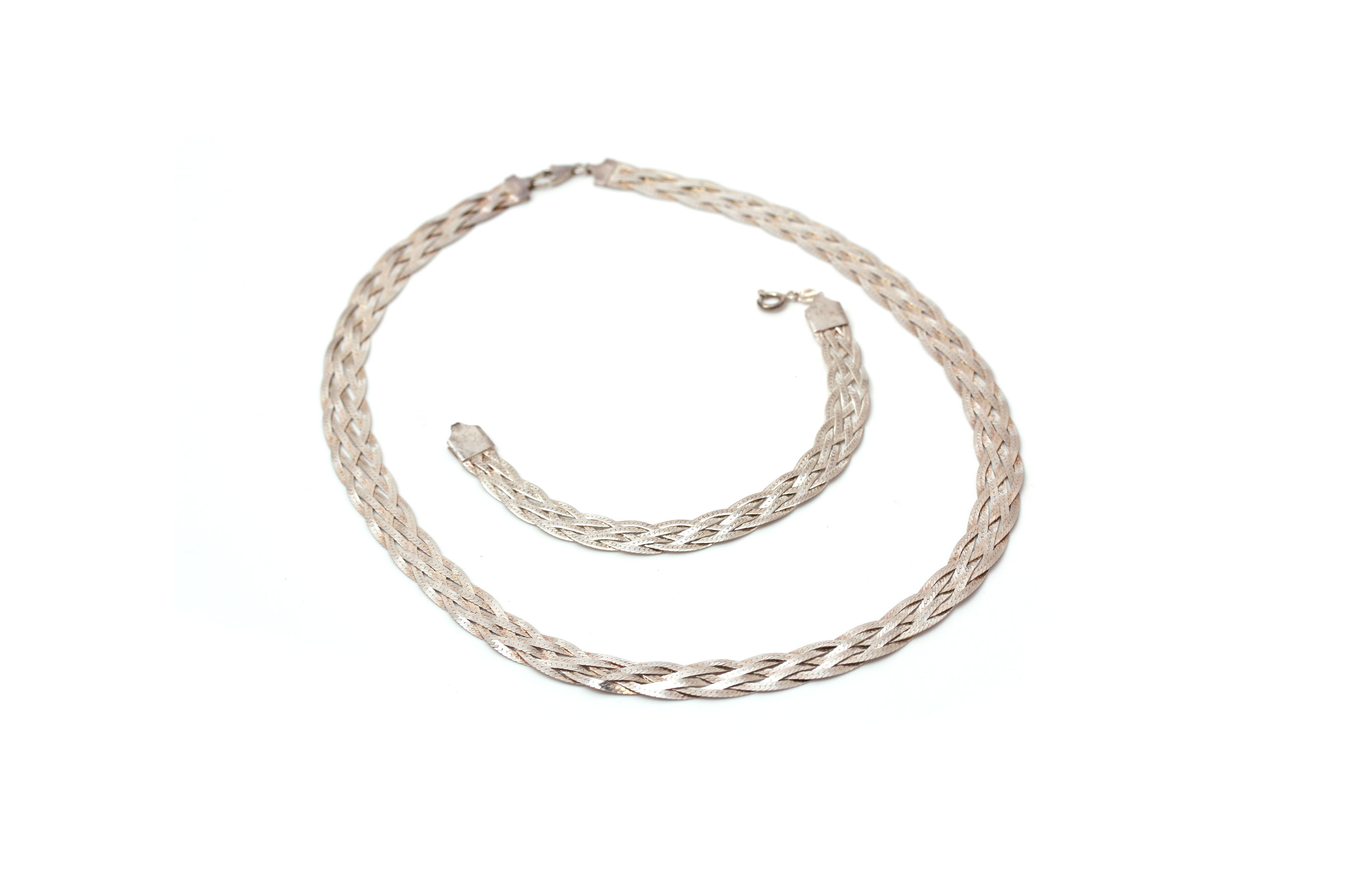 Sterling Silver Braided Chain Necklace and Bracelet