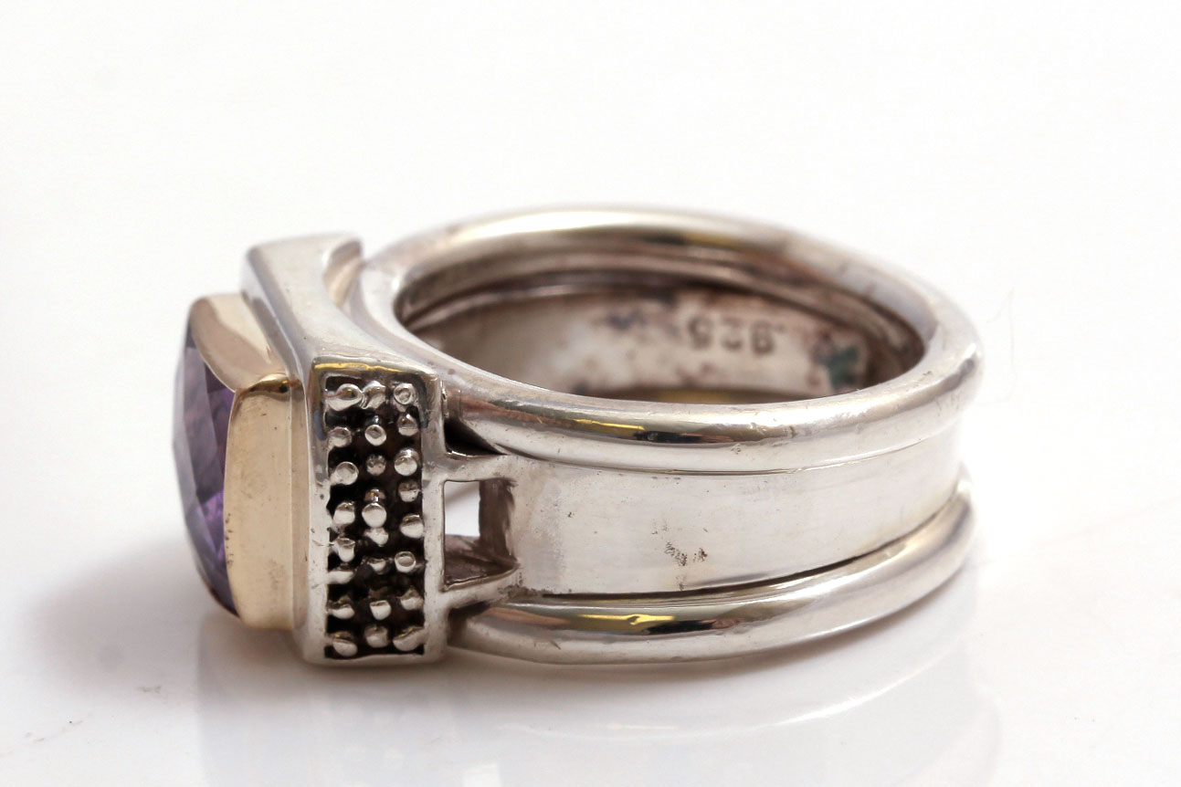 Michael Dawkins Sterling Silver 14K Gold Accented Amethyst Ring