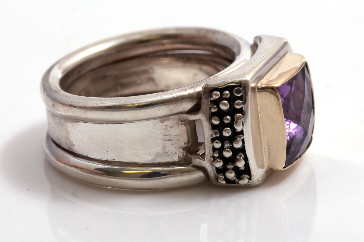 Michael Dawkins Sterling Silver 14K Gold Accented Amethyst Ring