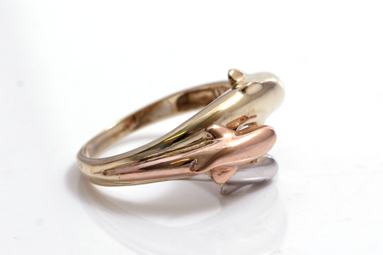 10K Tri-Gold Dolphin Ring