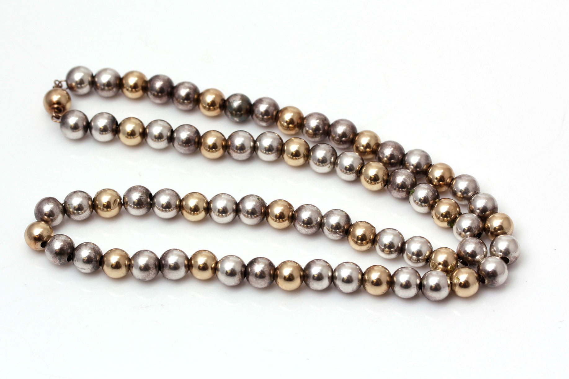 14K Two Tone Gold Beaded Necklace