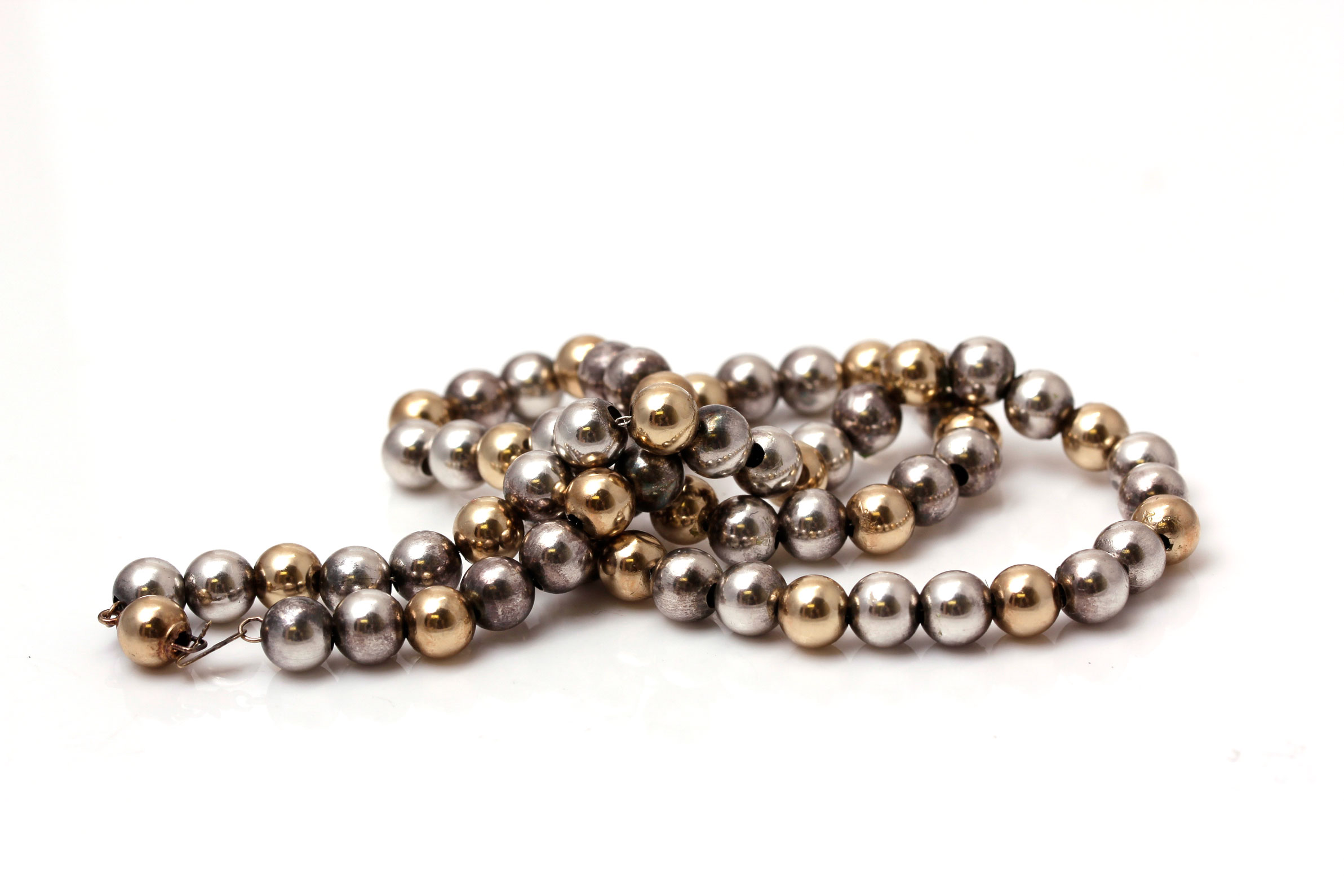 14K Two Tone Gold Beaded Necklace