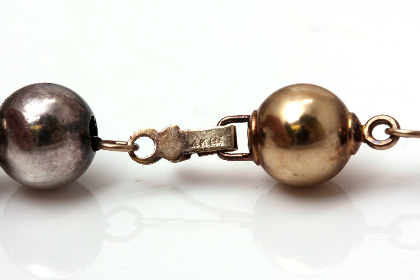 14K Two Tone Gold Beaded Necklace