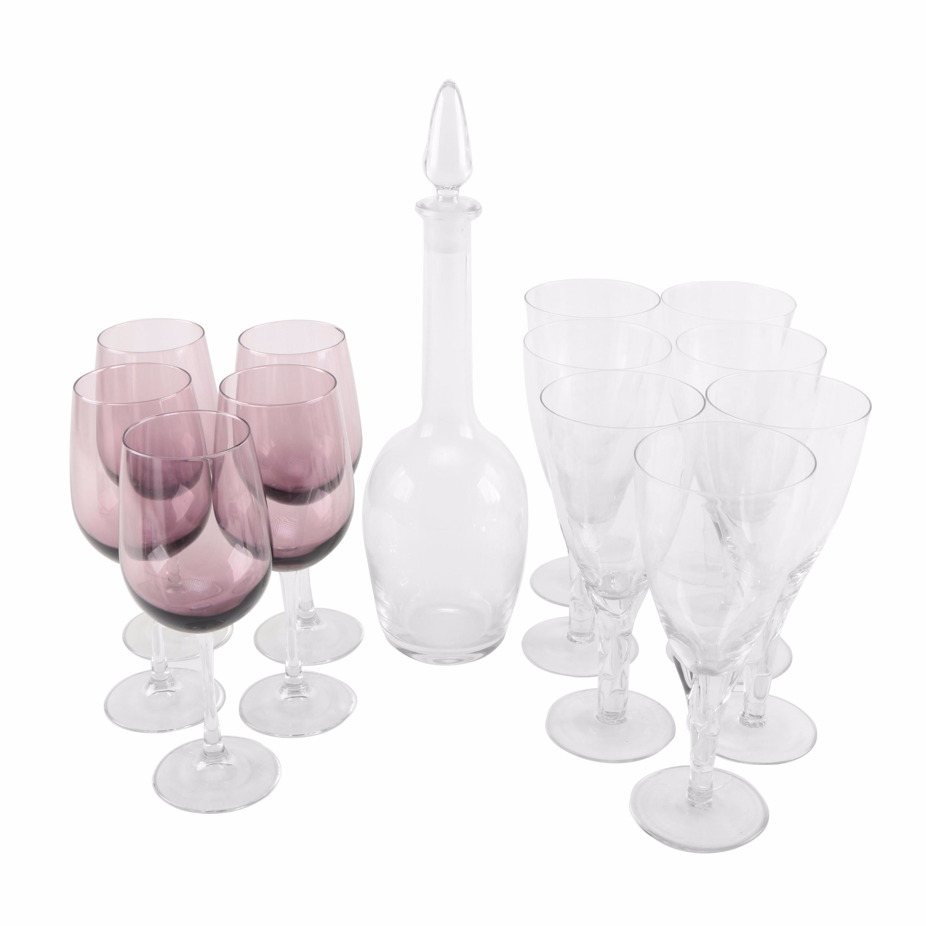 Assorted Wine Glasses and a Glass Decanter