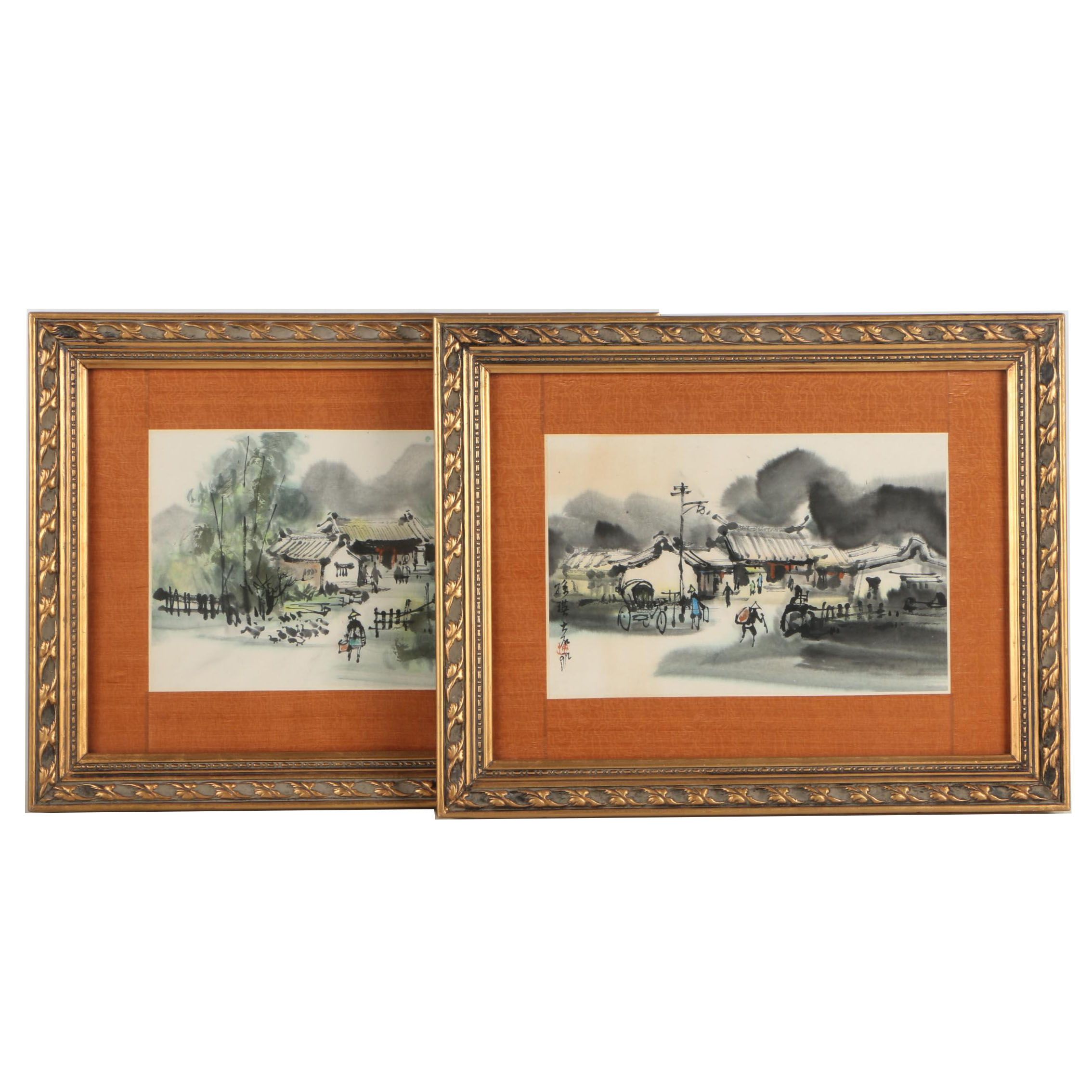 Signed Gouache and Watercolor Paintings on Paper