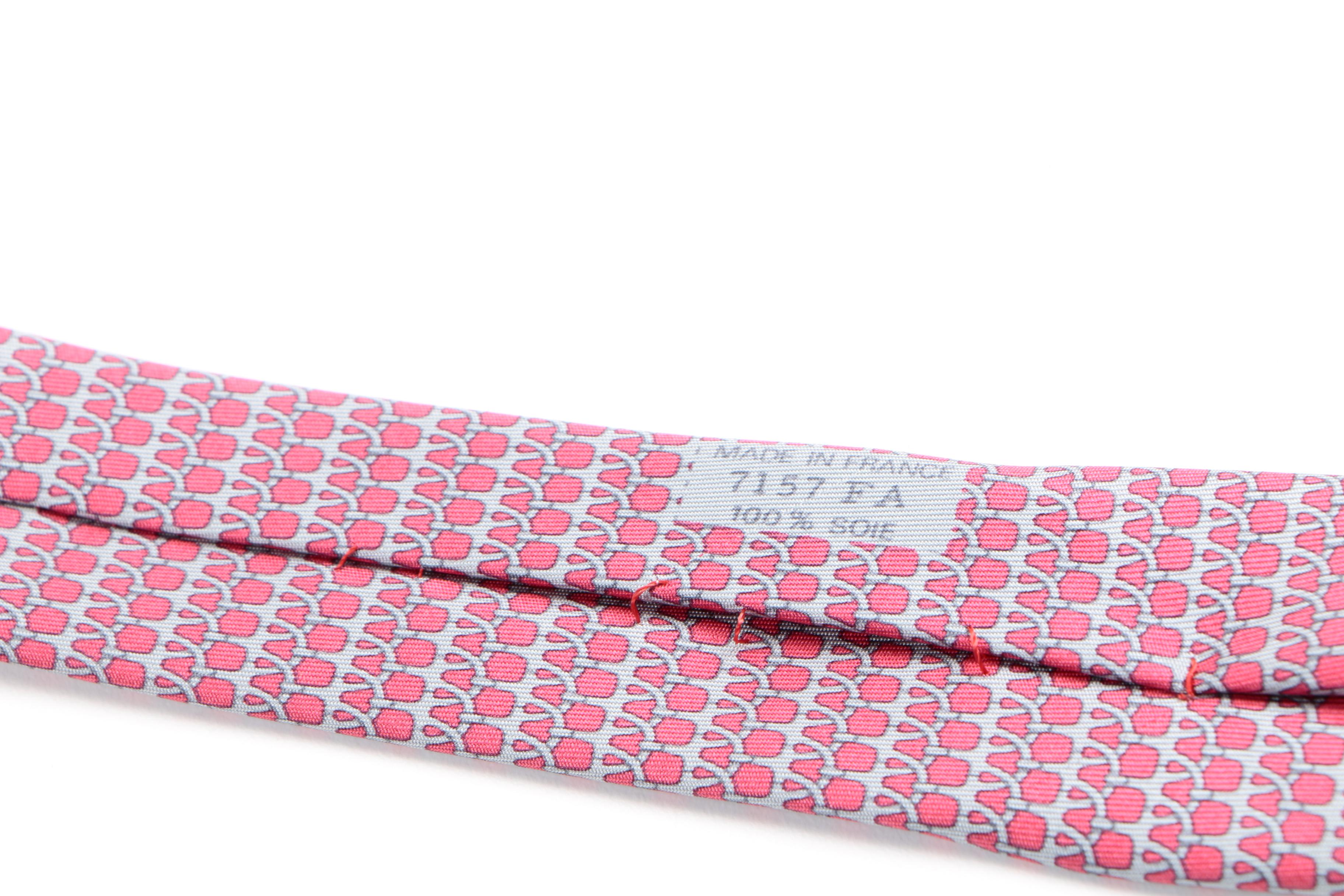 Hermès Grey and Pink Horse Bit Link Silk Tie