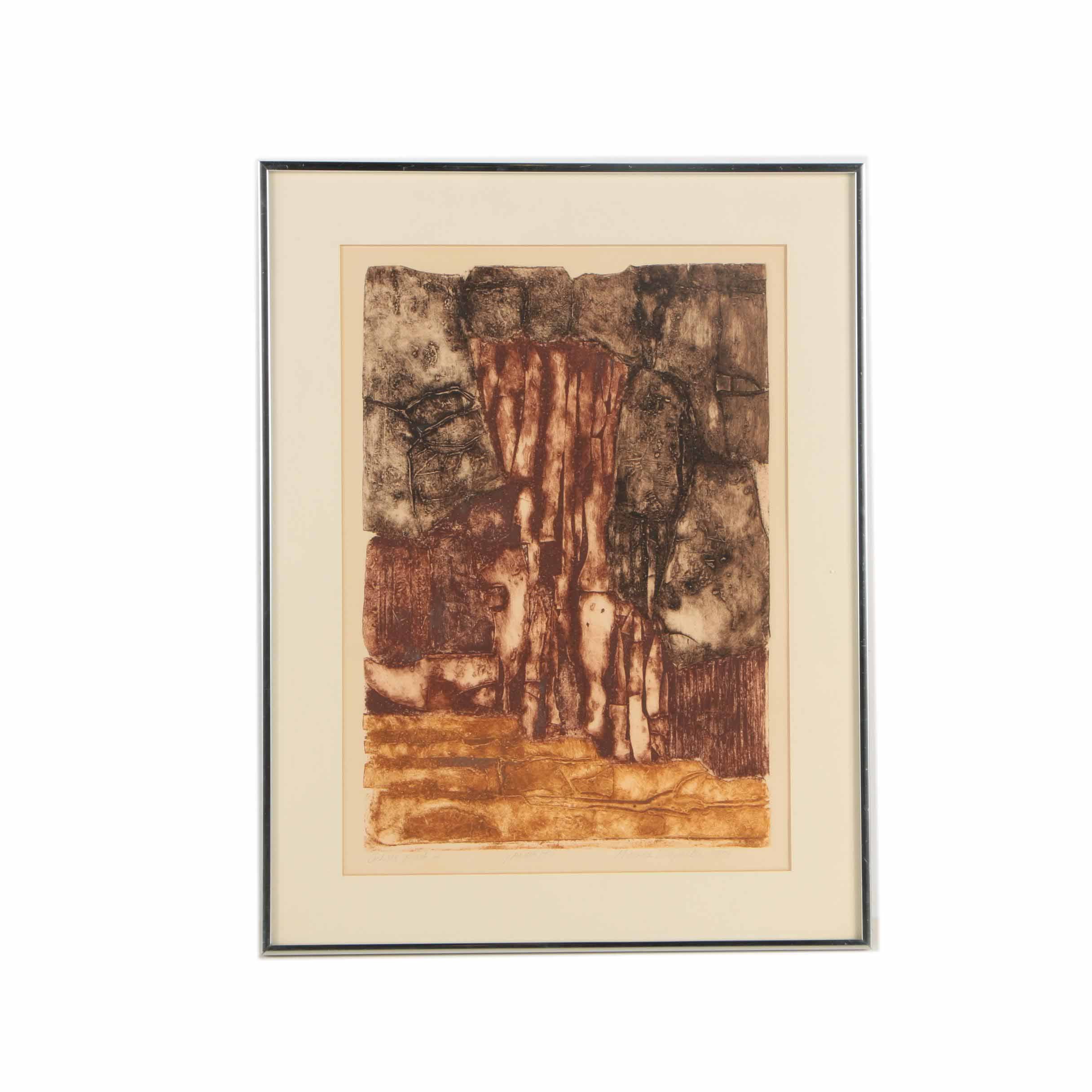 Martha Slaymaker 1974 Artist's Proof Collagraph "Yanabito"