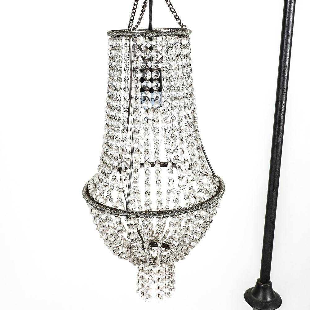 Vintage Floor Lamp with Hanging Crystal Chandelier