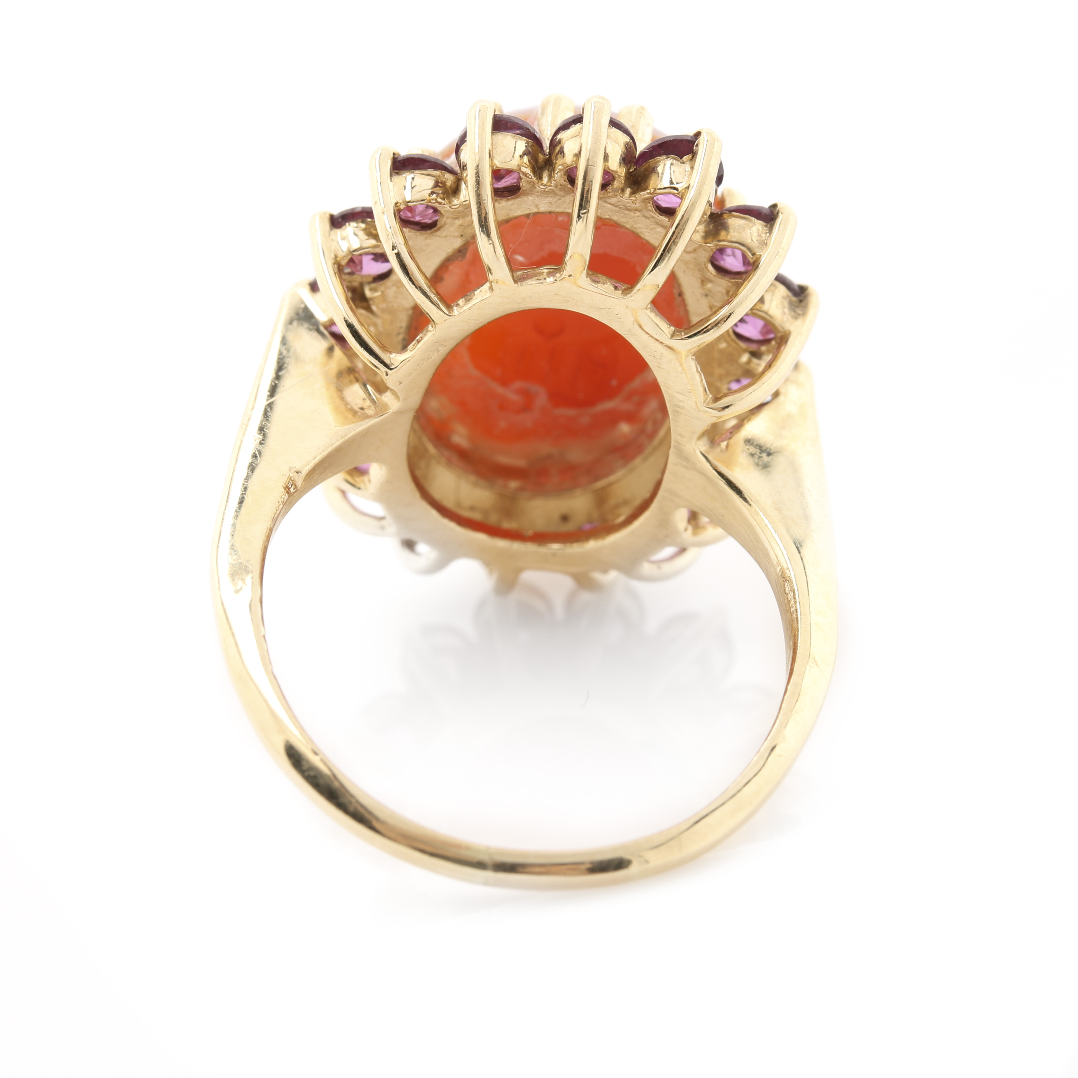 14K Yellow Gold Rhodolite Garnet & Agate Cameo Ring