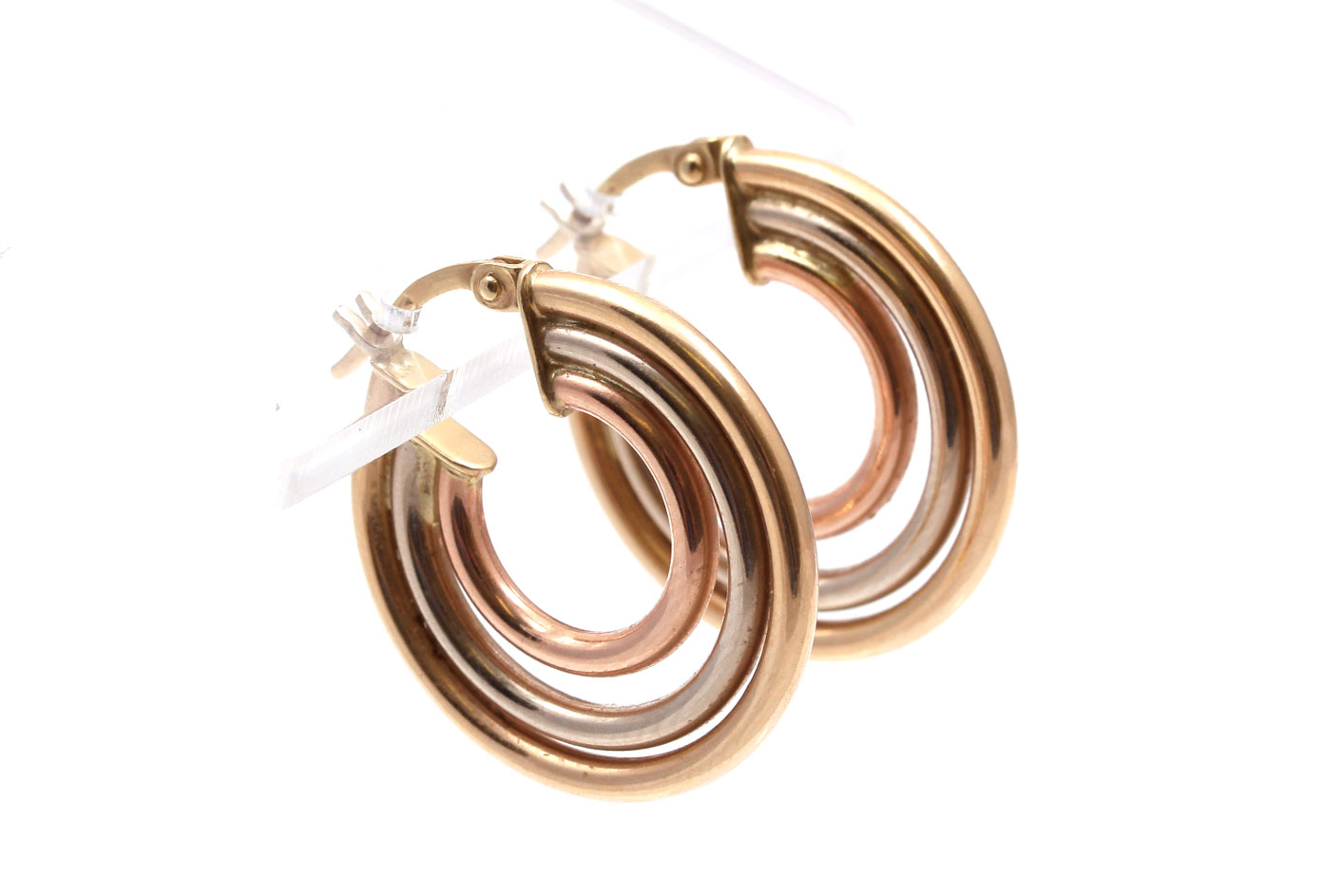 14K Tri-Gold Hoop Earrings