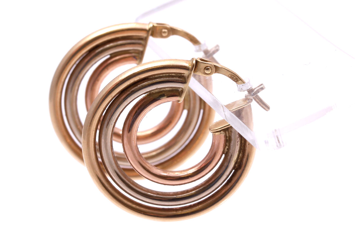14K Tri-Gold Hoop Earrings