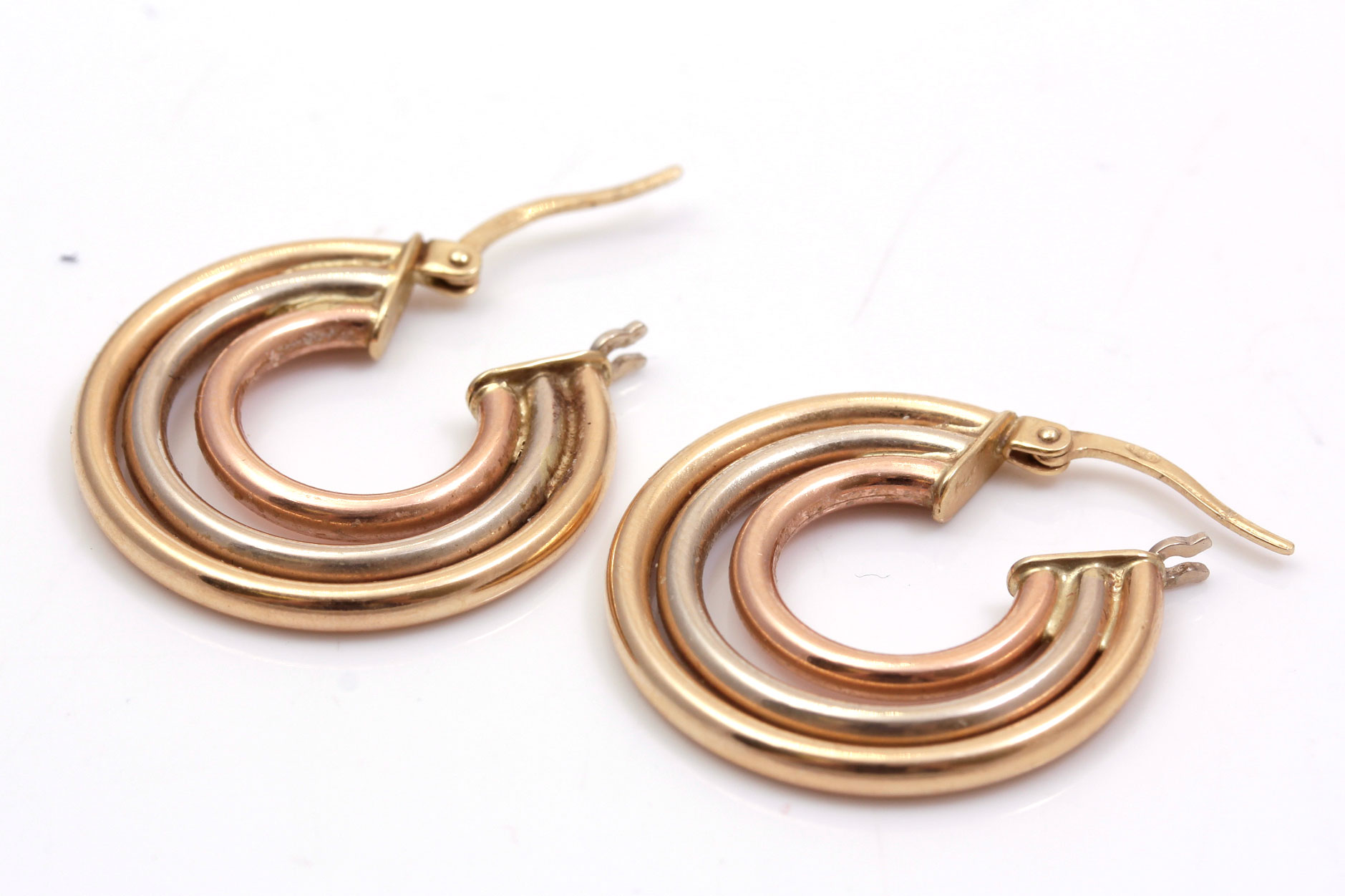 14K Tri-Gold Hoop Earrings