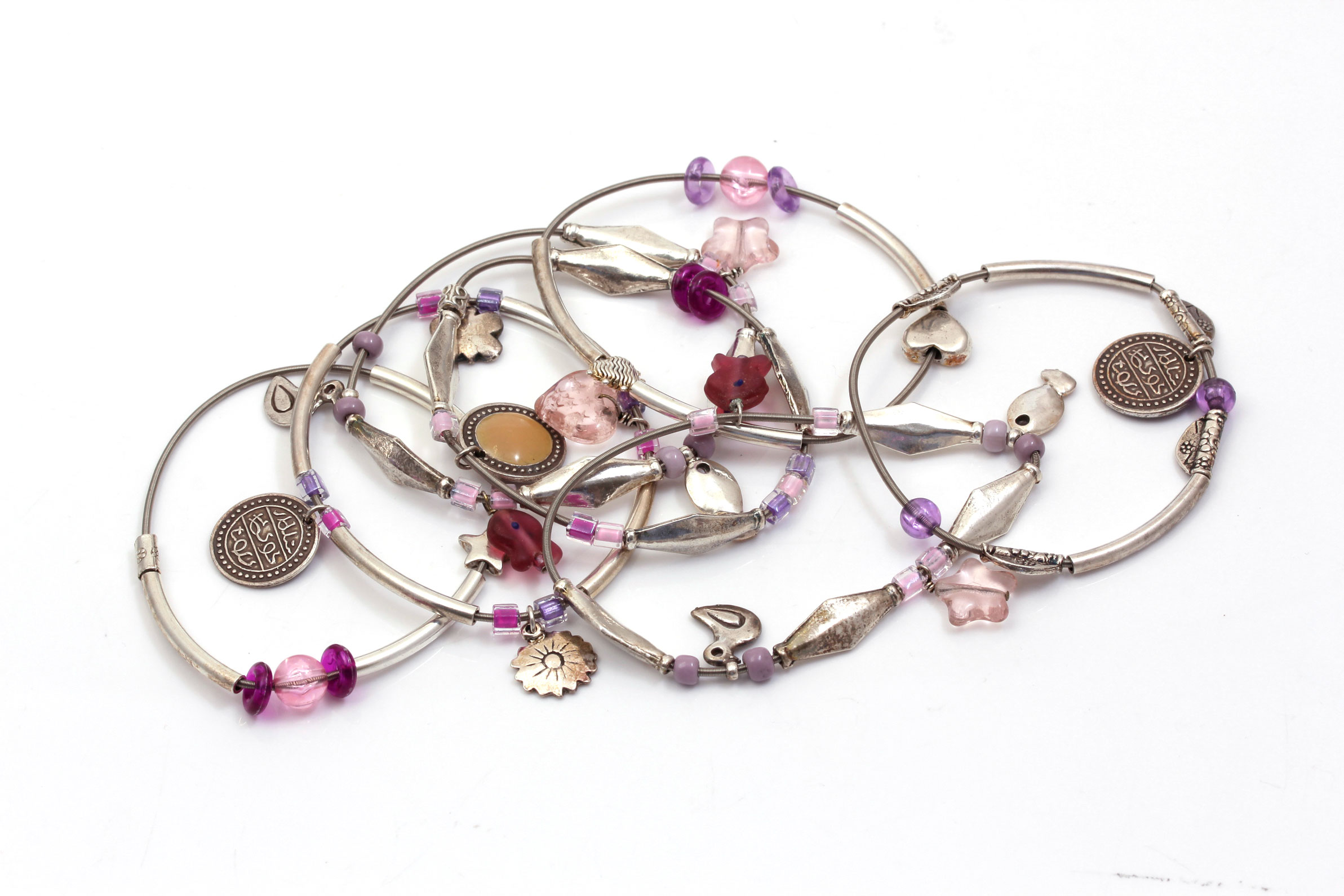 Sterling Silver Beaded Stretch Bracelets