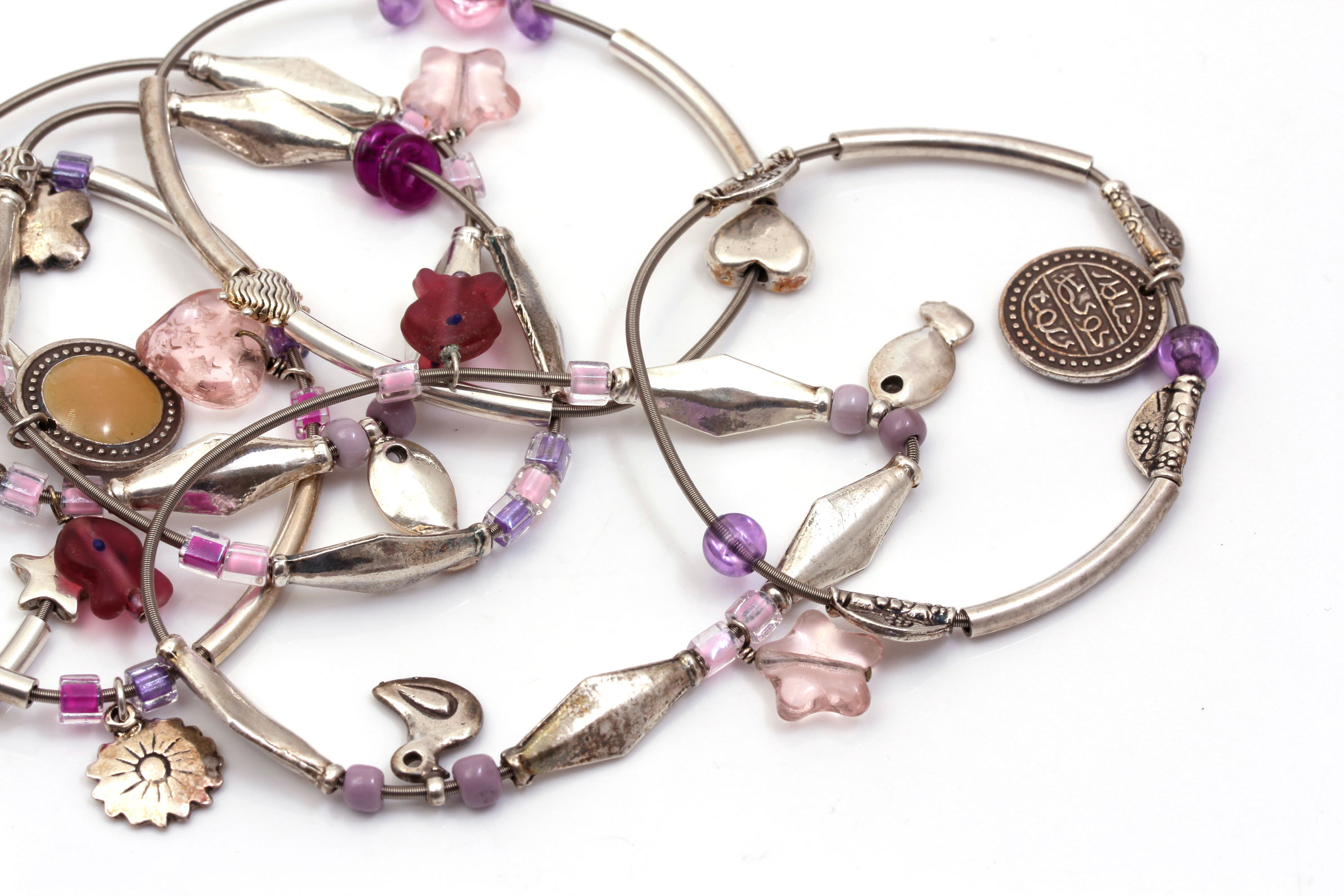 Sterling Silver Beaded Stretch Bracelets