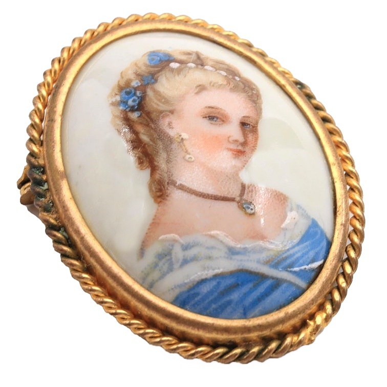 14K Yellow Gold Plated Porcelain Brooch
