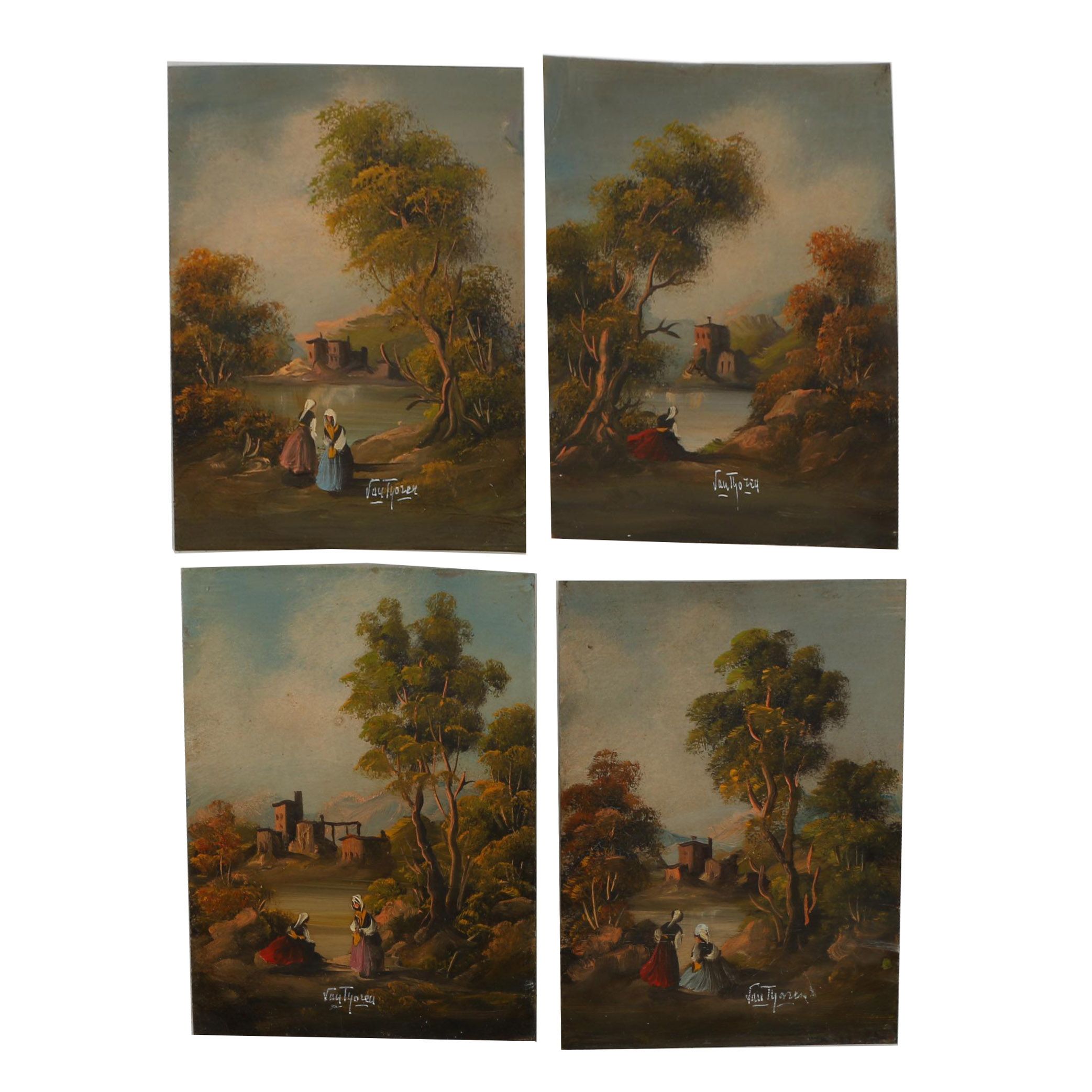 After Otto Van Thoren Oil Paintings on Copper Plate of Genre Scenes