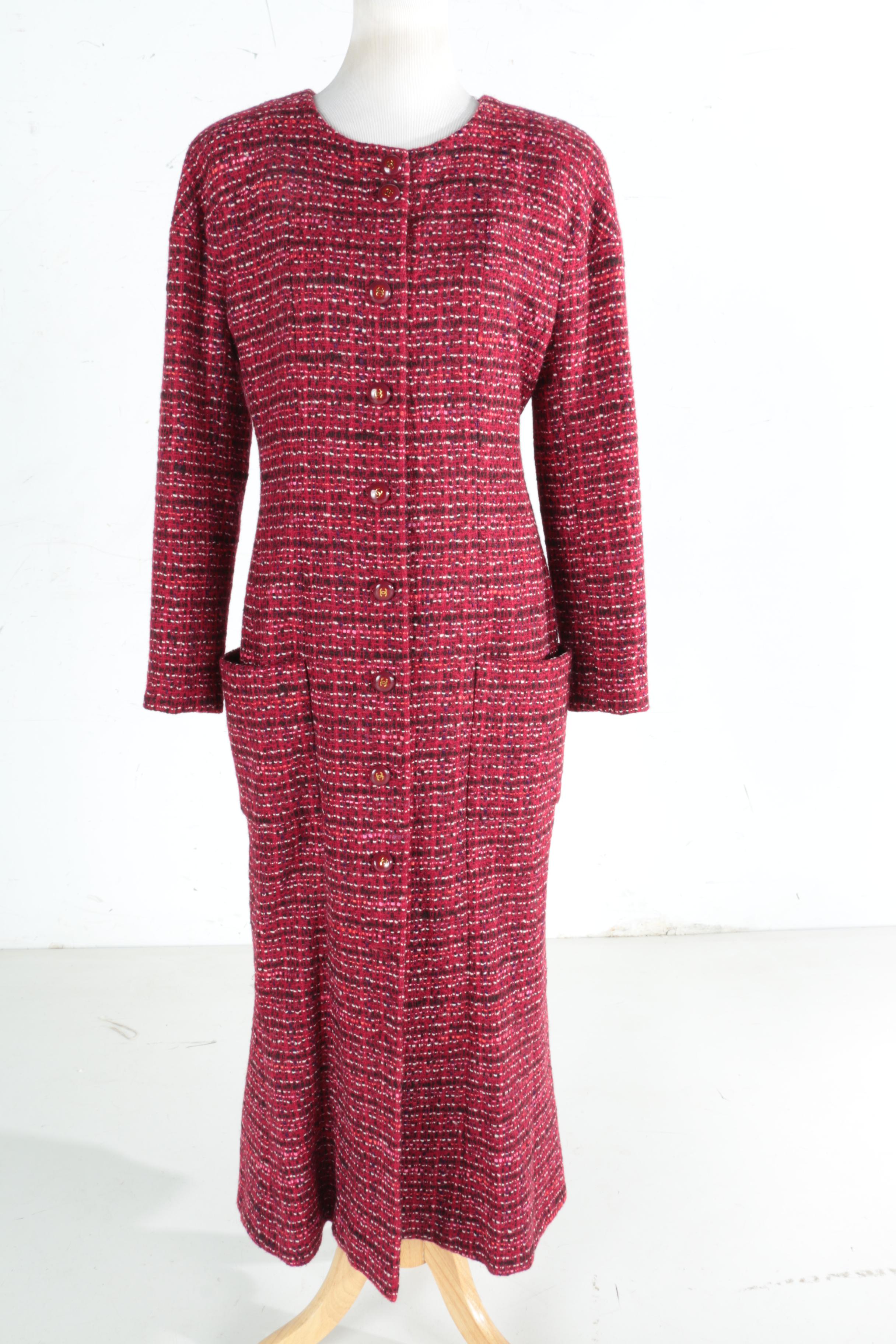 Chanel Tweed Coat Dress with Scarf