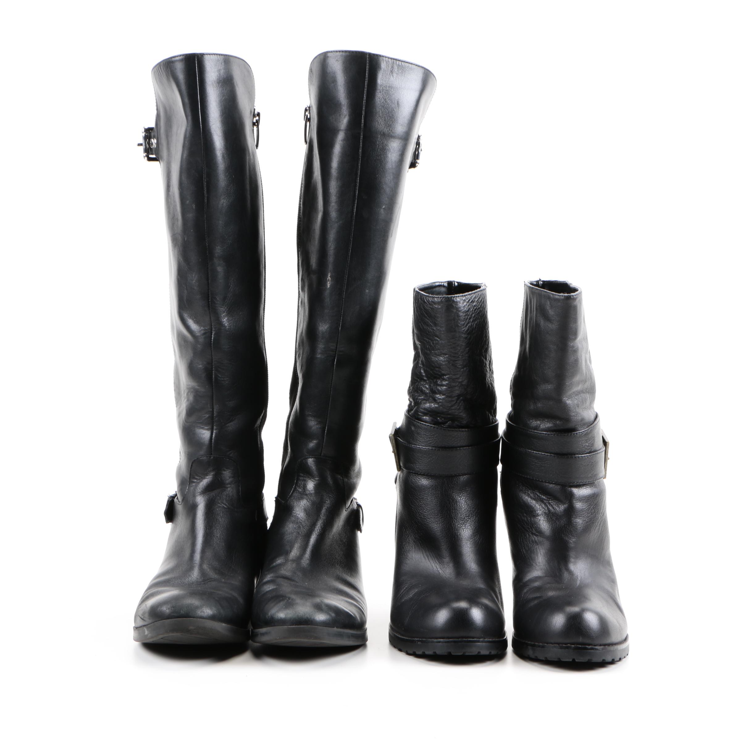 Two Pairs of Women's Black Leather Boots
