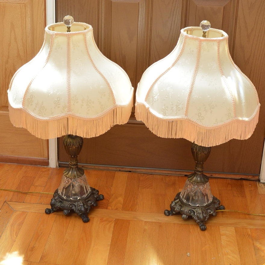 Metal and Glass Lamps with Victorian Shades