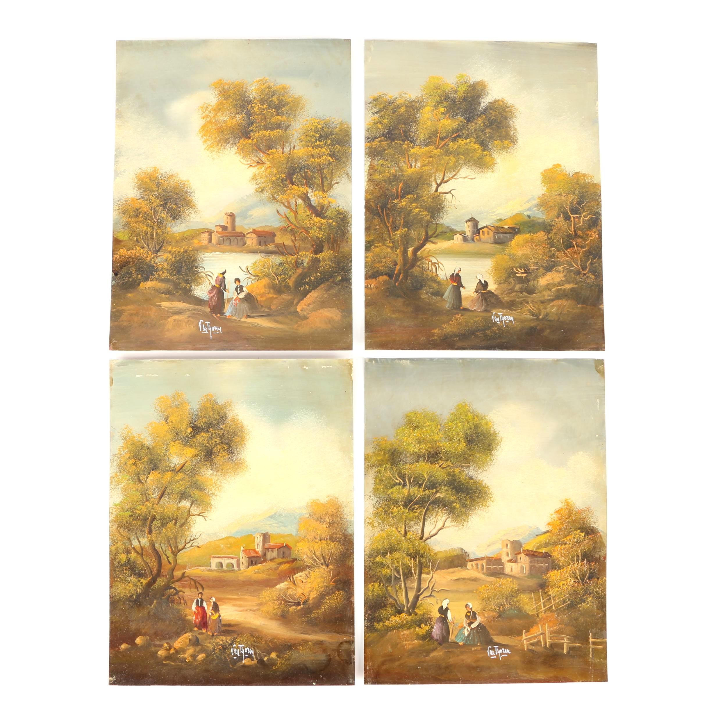 Four Otto von Thoren Oil Paintings on Copper Plates of Landscapes
