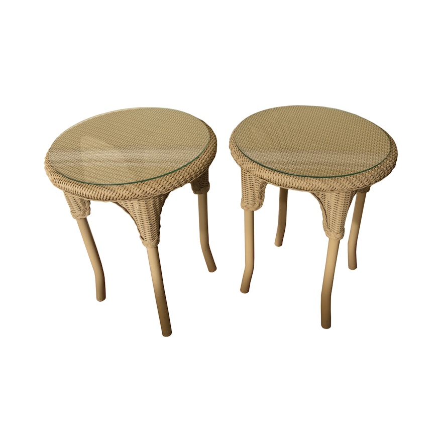 Pair of Lloyd Loom Wicker End Tables with Glass Tops