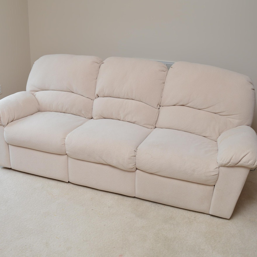Upholstered Recliner Sofa in Textured Cream Hue Fabric