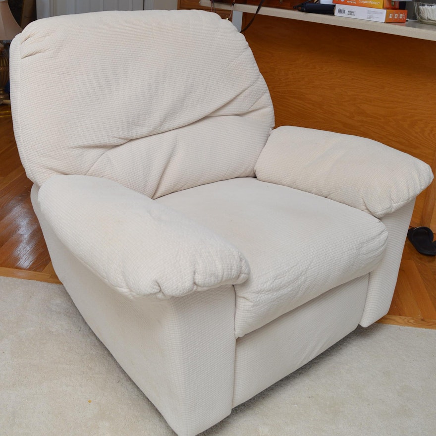 Upholstered Recliner With Textured Cream Hue Fabric