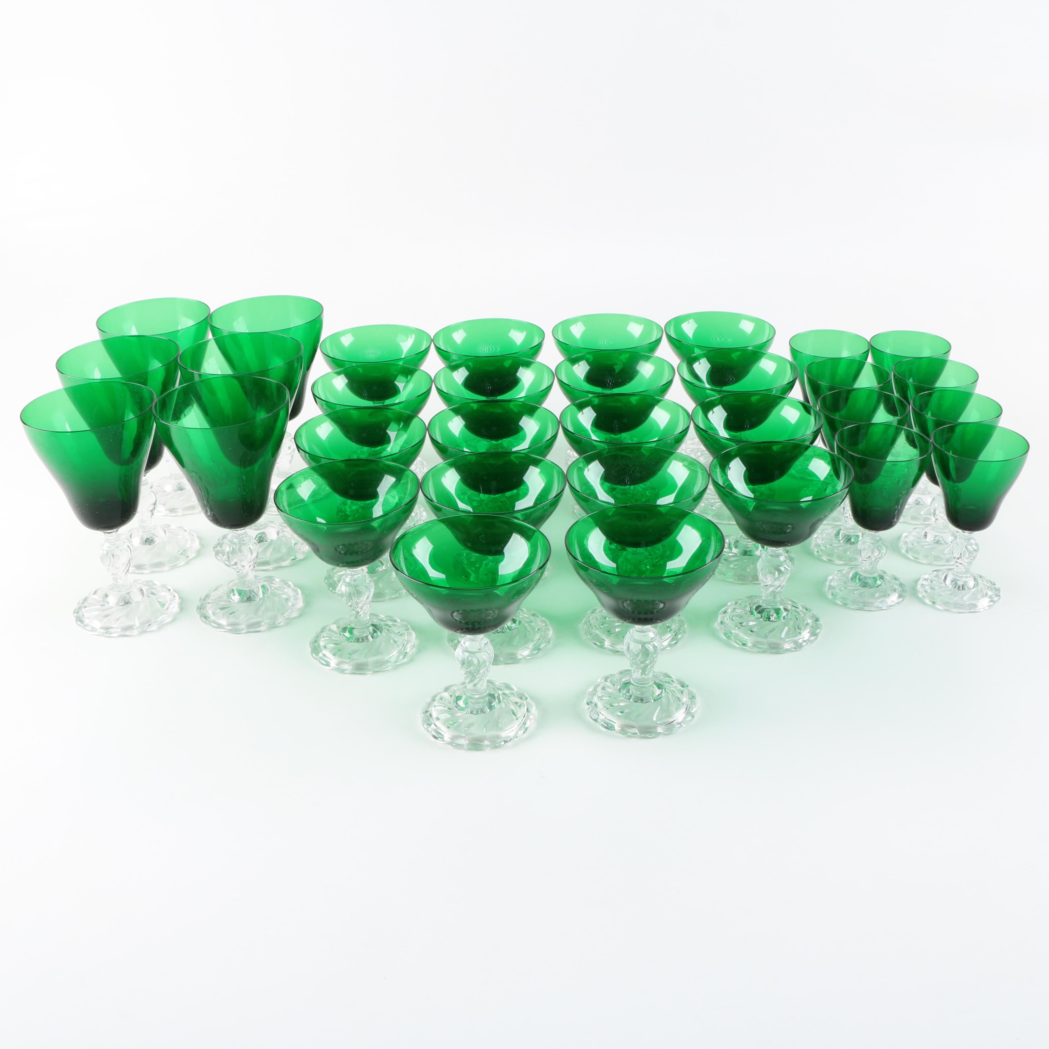 Set of Vintage Green Stemware