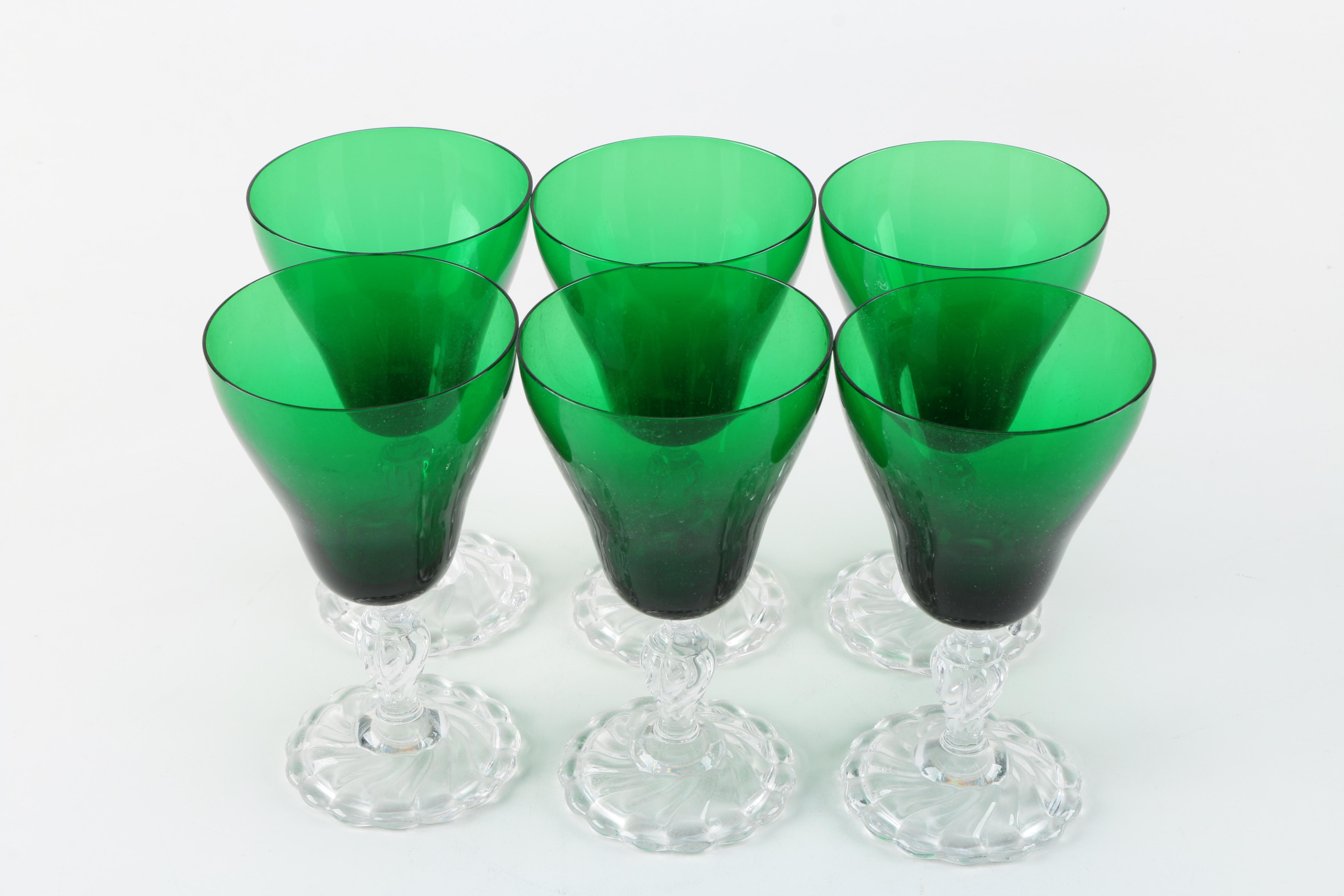 Set of Vintage Green Stemware