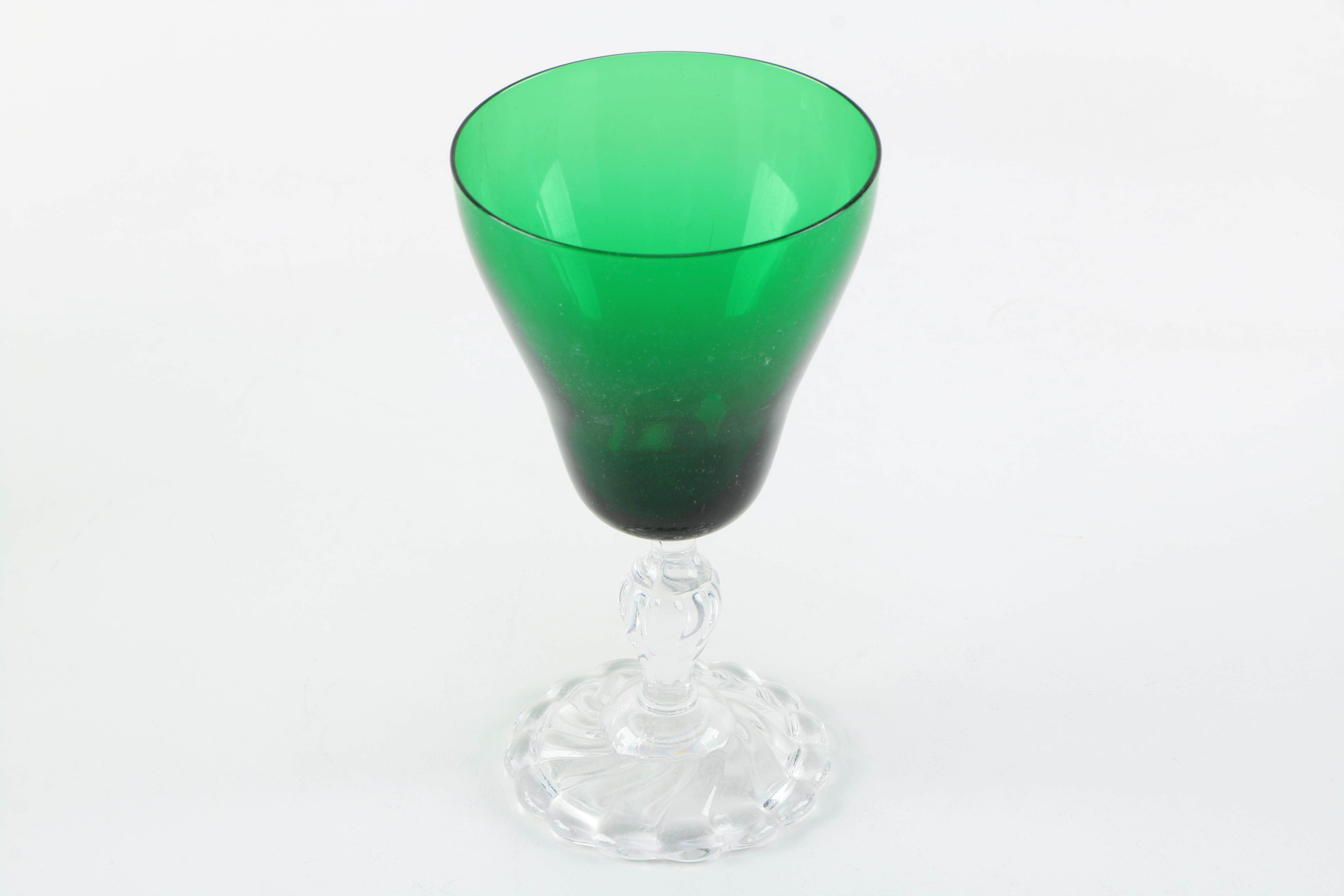 Set of Vintage Green Stemware