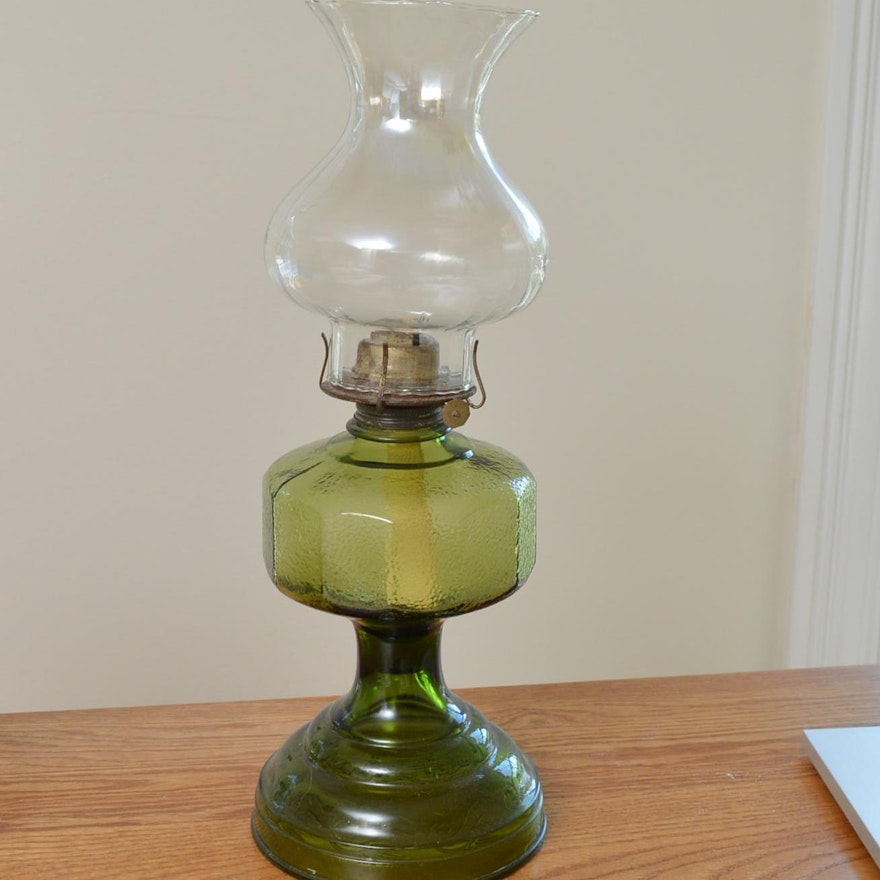 Victorian Style Green Glass Oil Lamp