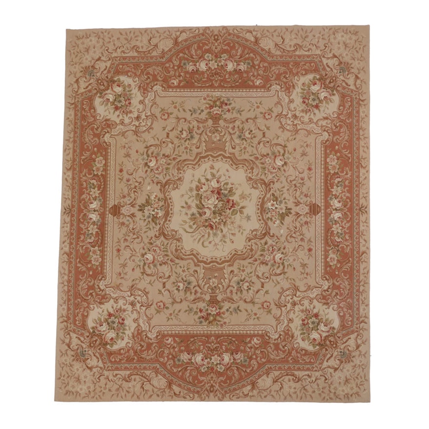 Flat Woven Floral Aubusson Style Area Rug