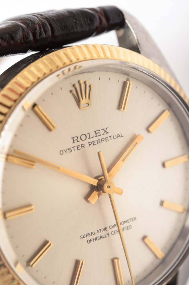 Vintage Rolex Date 18K Yellow Gold Bezel Watch with Box