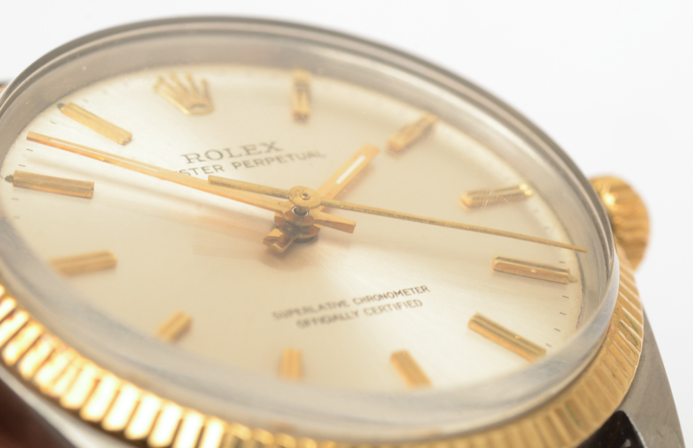 Vintage Rolex Date 18K Yellow Gold Bezel Watch with Box