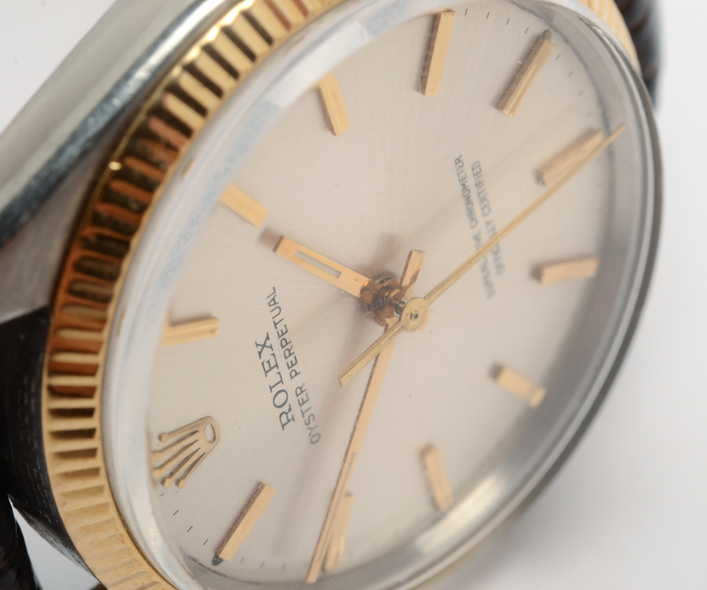 Vintage Rolex Date 18K Yellow Gold Bezel Watch with Box